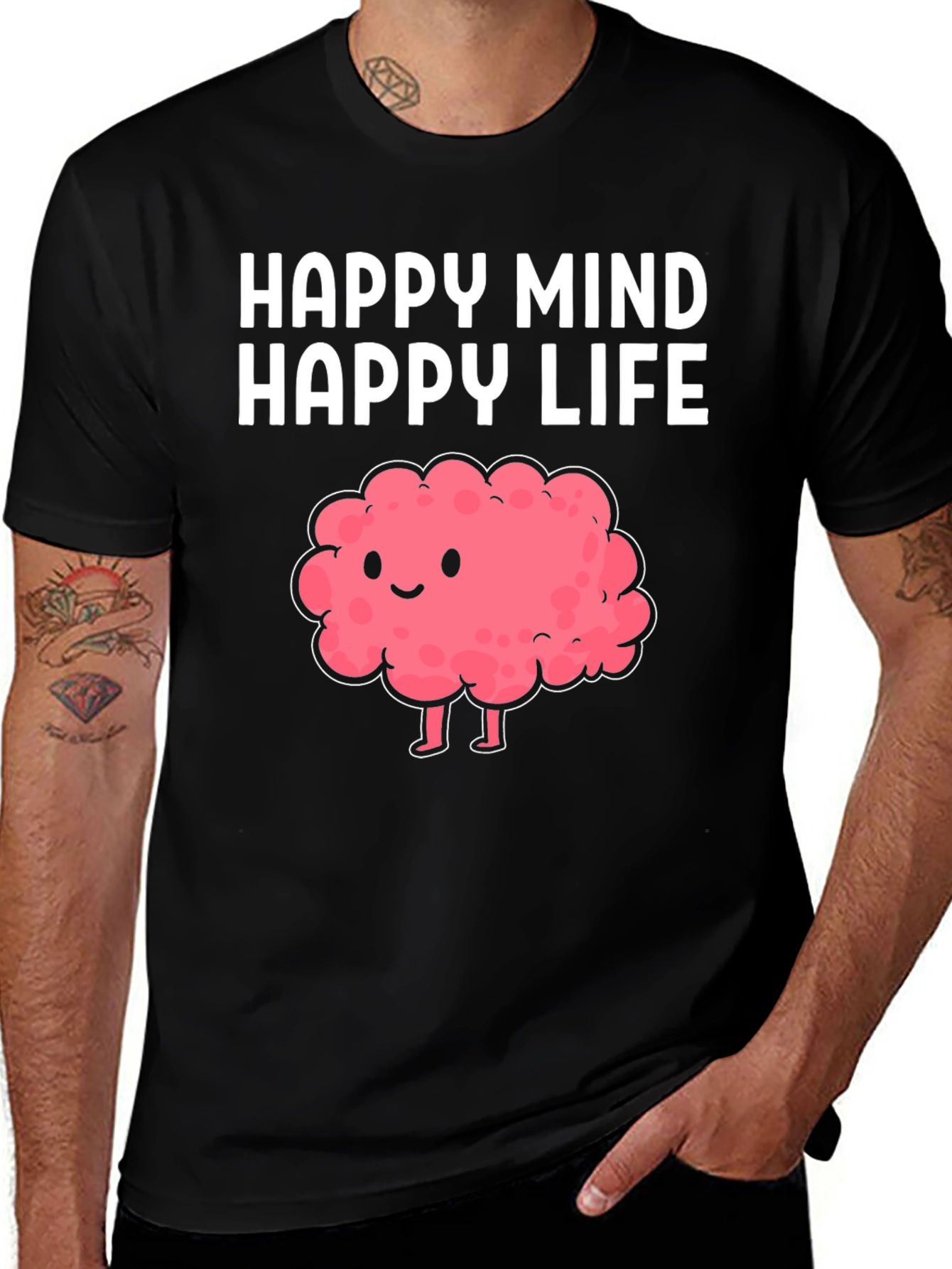 Happy Mind Happy Life Cartoon Brain T-Shirt