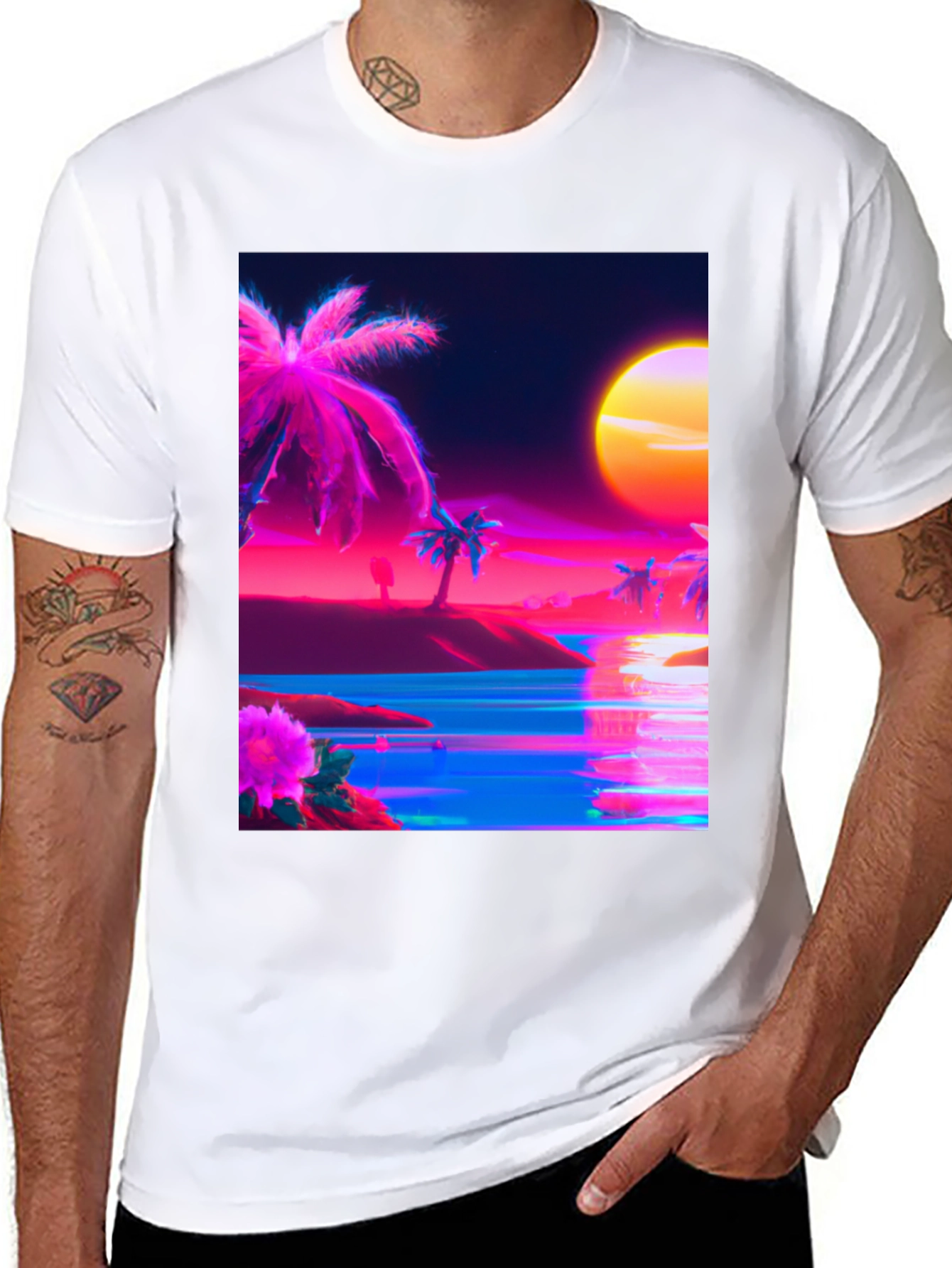 Vaporwave Palm Tree Beach T-Shirt