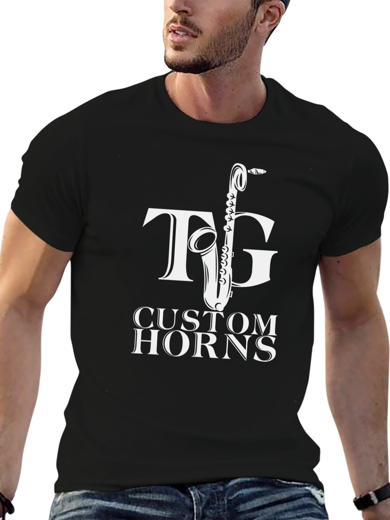 TG Custom Horns T-Shirt - Black Saxophone Tee