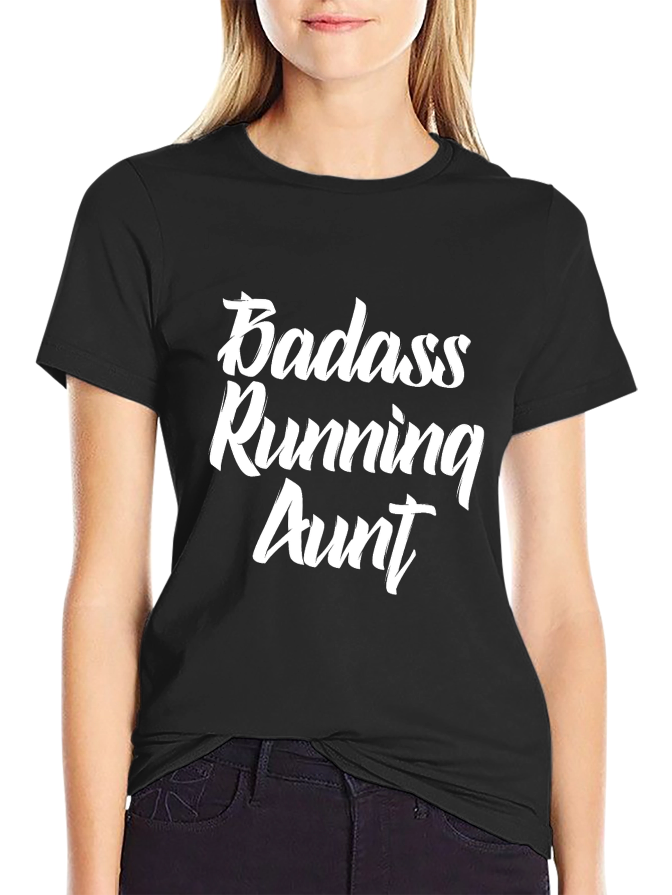 Badass Running Aunt Graphic Tee - Black Cotton
