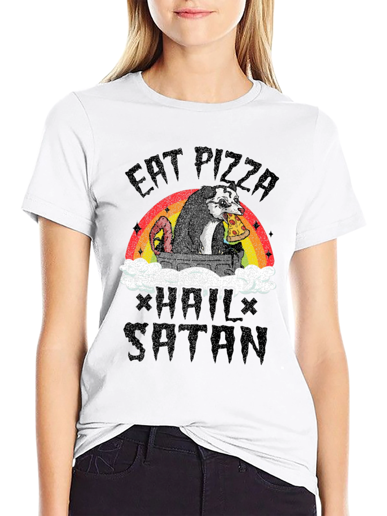 Eat Pizza Hail Satan Opossum T-Shirt