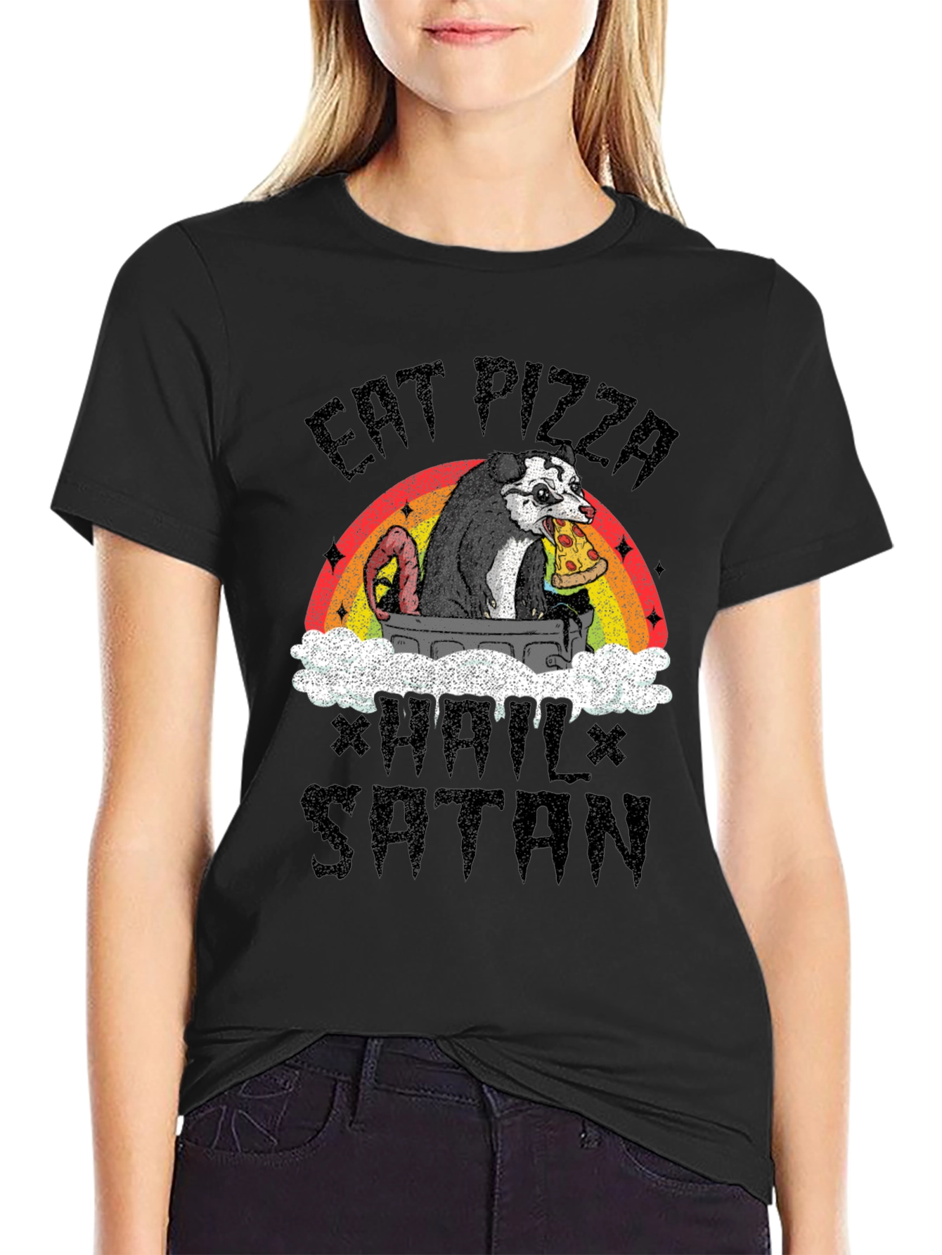Eat Pizza Hail Satan Opossum T-Shirt