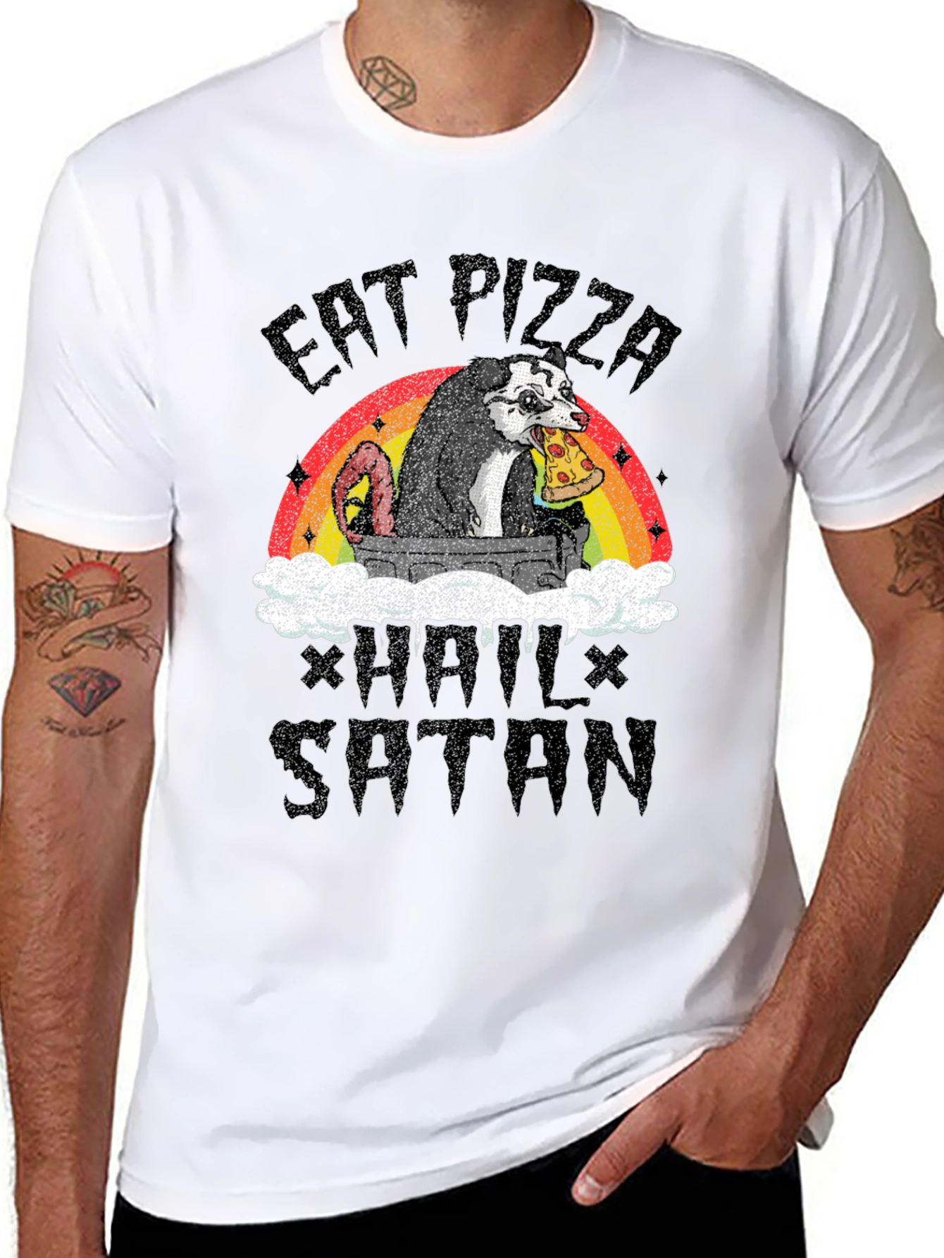 Eat Pizza Hail Satan Opossum T-Shirt
