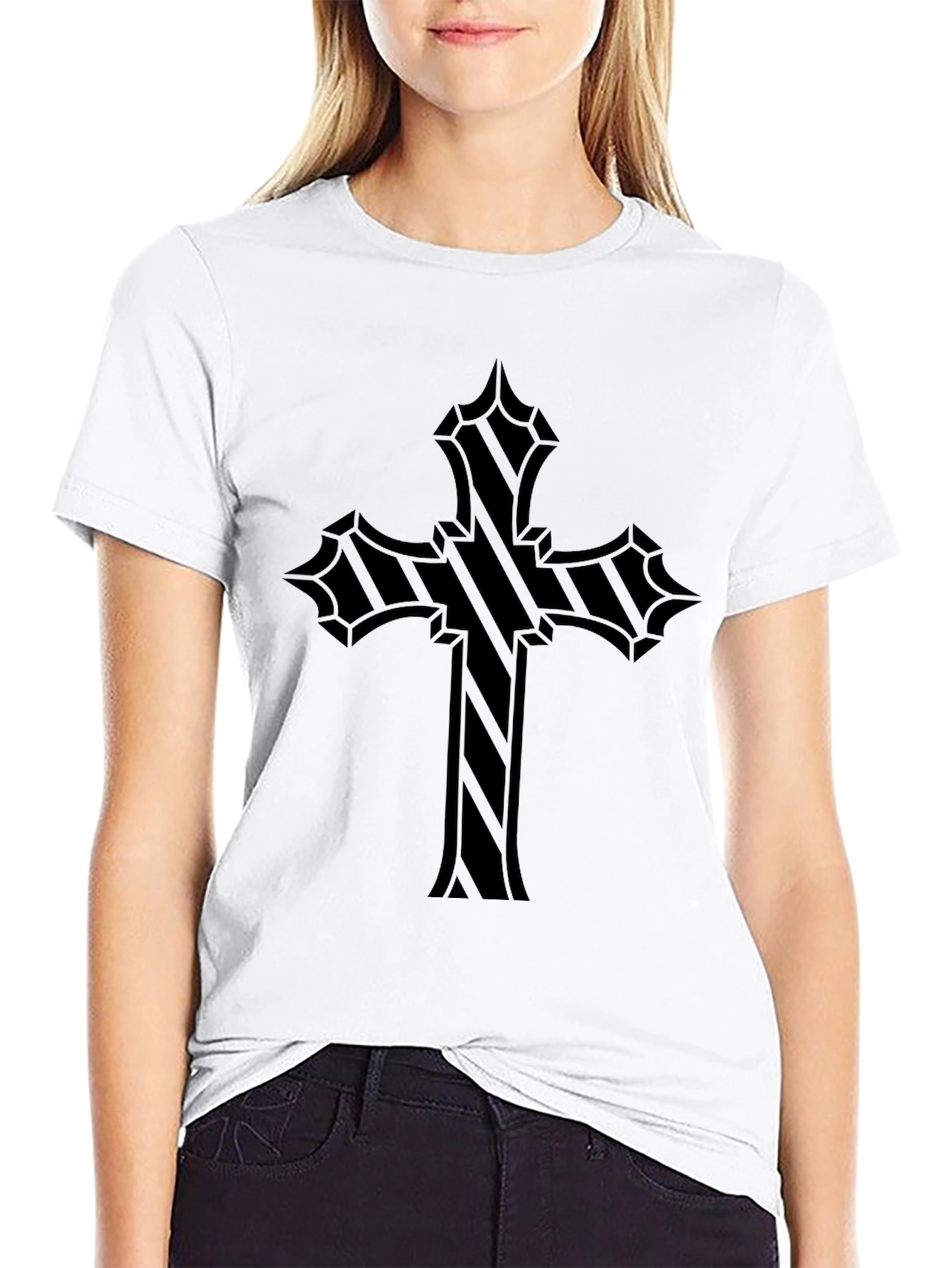 Gothic Cross Graphic Black T-Shirt