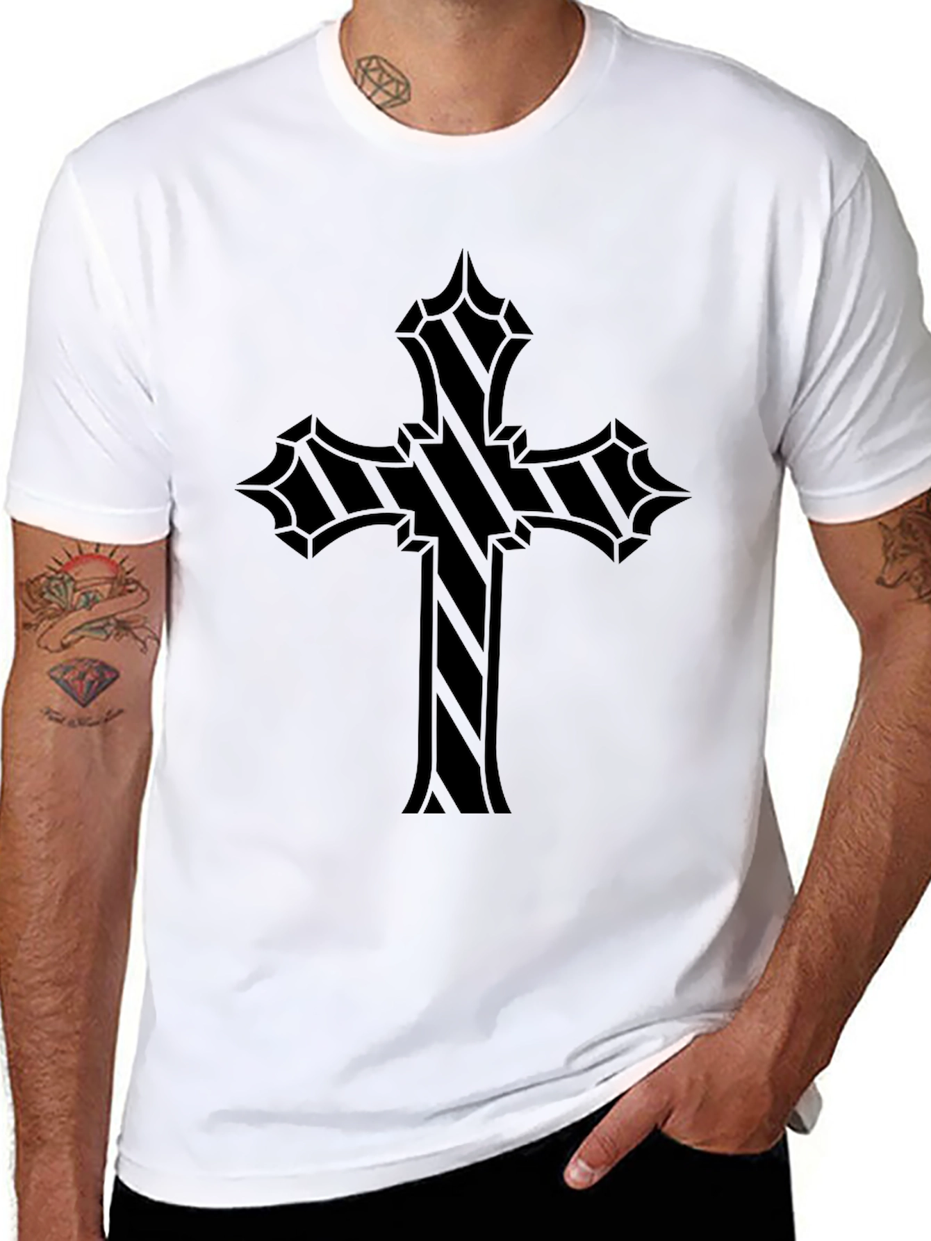 Gothic Cross Graphic Black T-Shirt