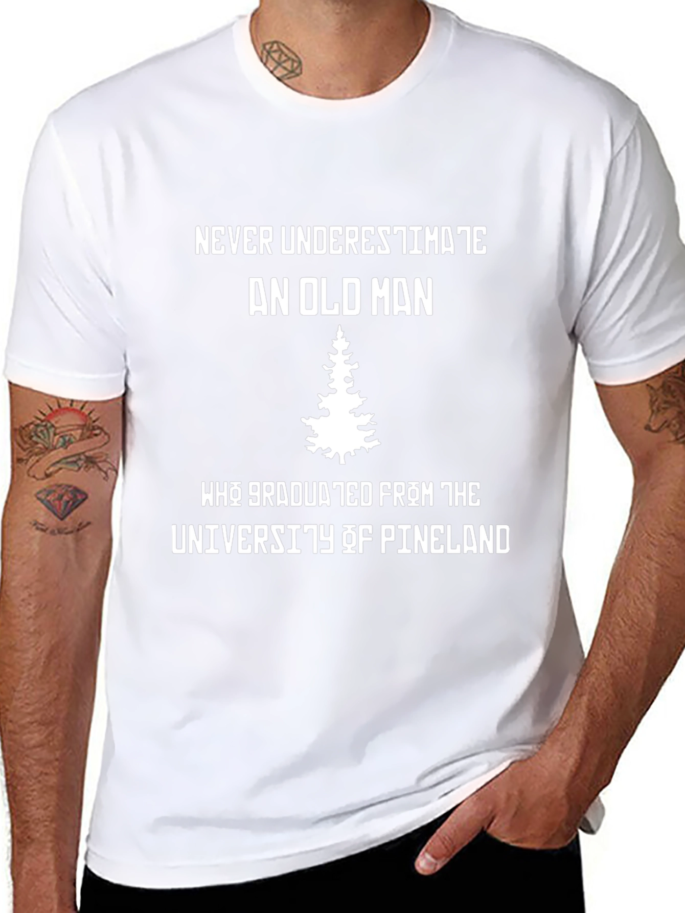 Never Underestimate Old Man University of Pineland T-Shirt