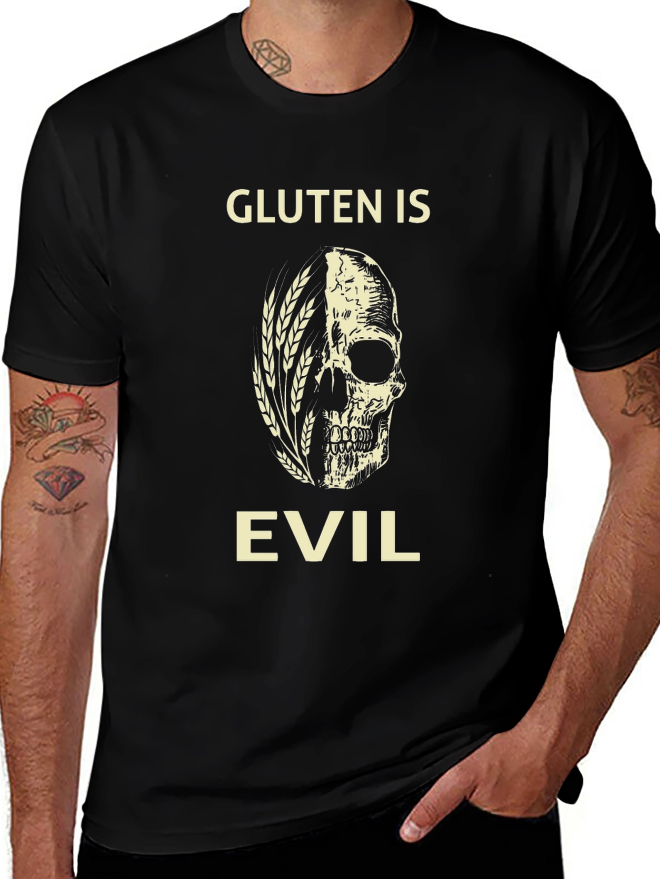 Gluten is Evil Skull Graphic T-Shirt