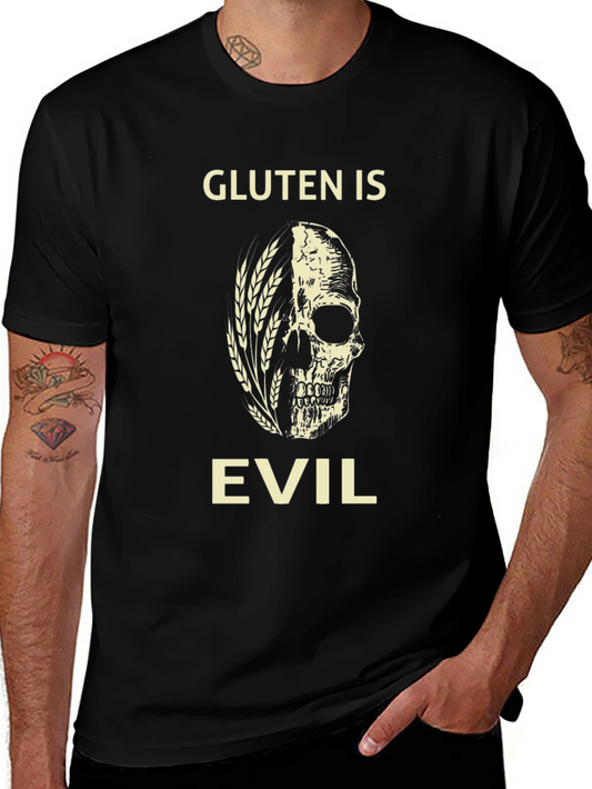 Gluten is Evil Skull Graphic T-Shirt