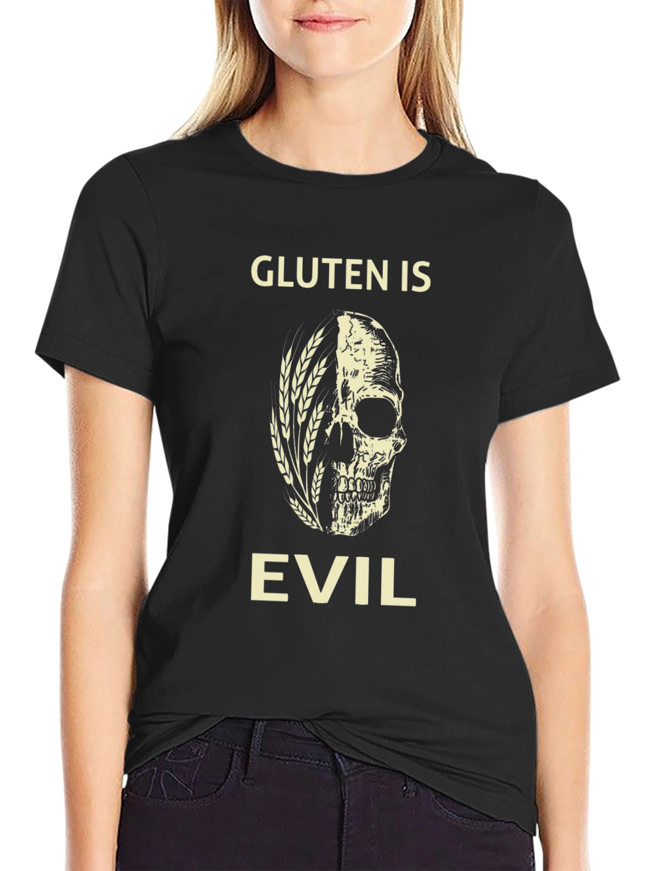 Gluten is Evil Skull Graphic T-Shirt