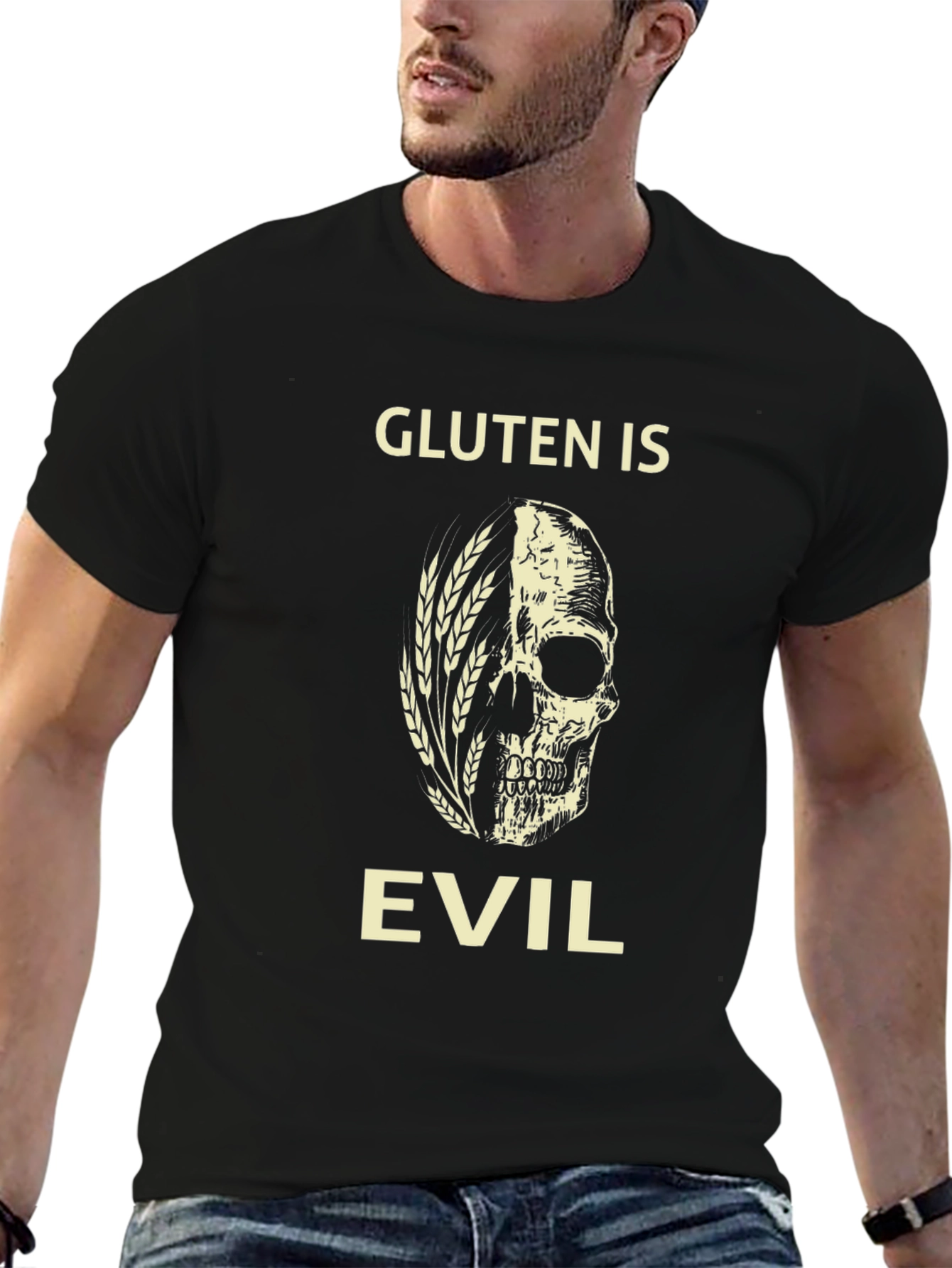 Gluten is Evil Skull Graphic T-Shirt