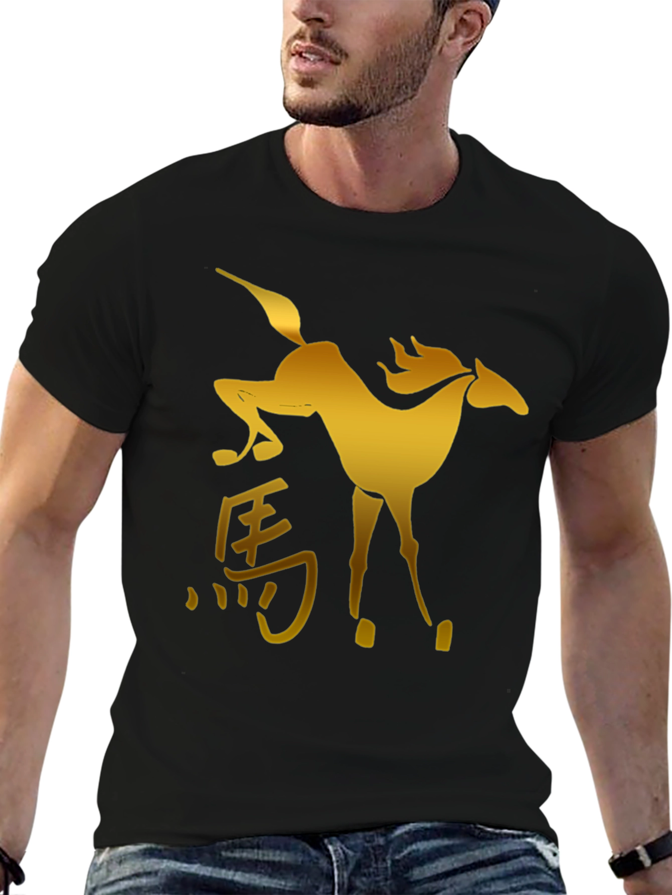 Golden Horse Graphic Black T-Shirt