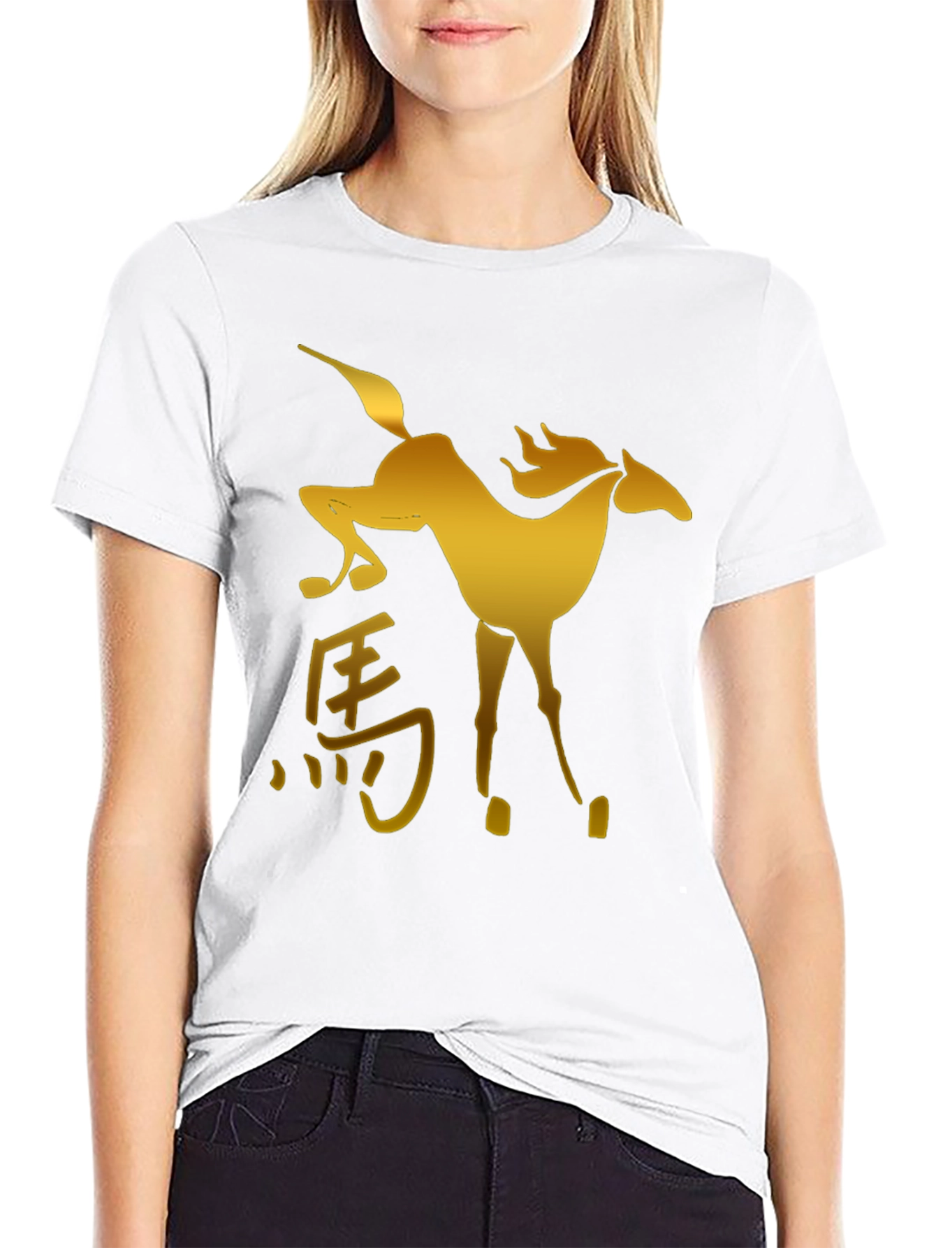 Golden Horse Graphic Black T-Shirt
