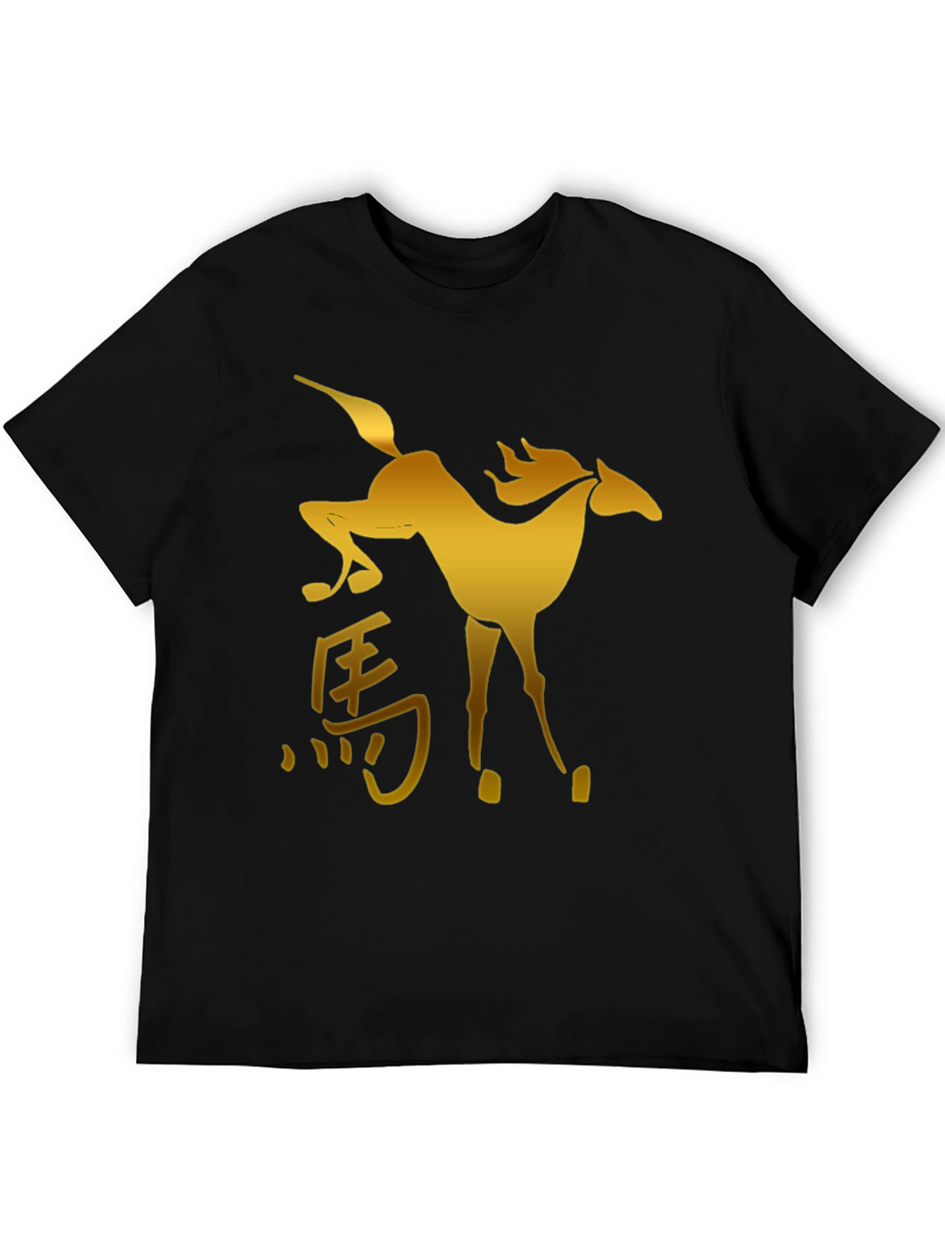 Golden Horse Graphic Black T-Shirt