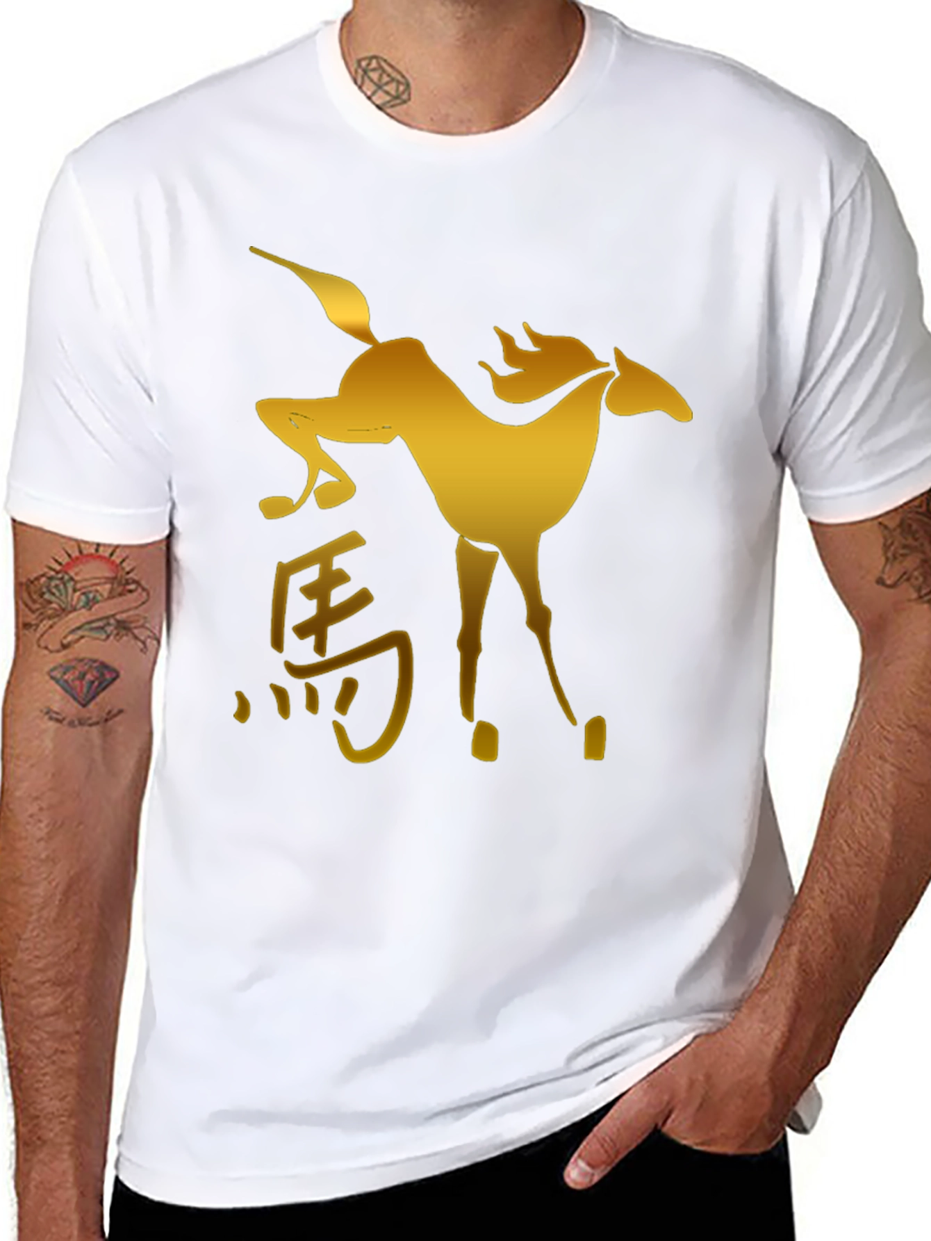 Golden Horse Graphic Black T-Shirt