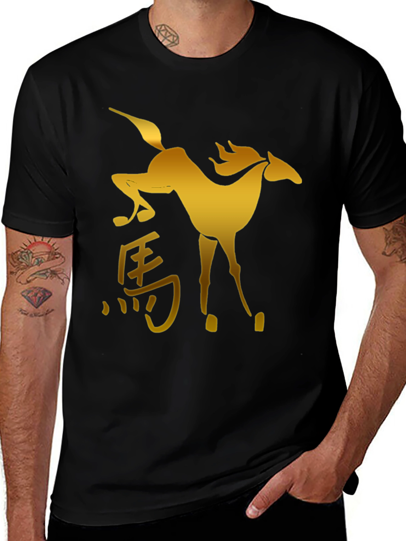 Golden Horse Graphic Black T-Shirt
