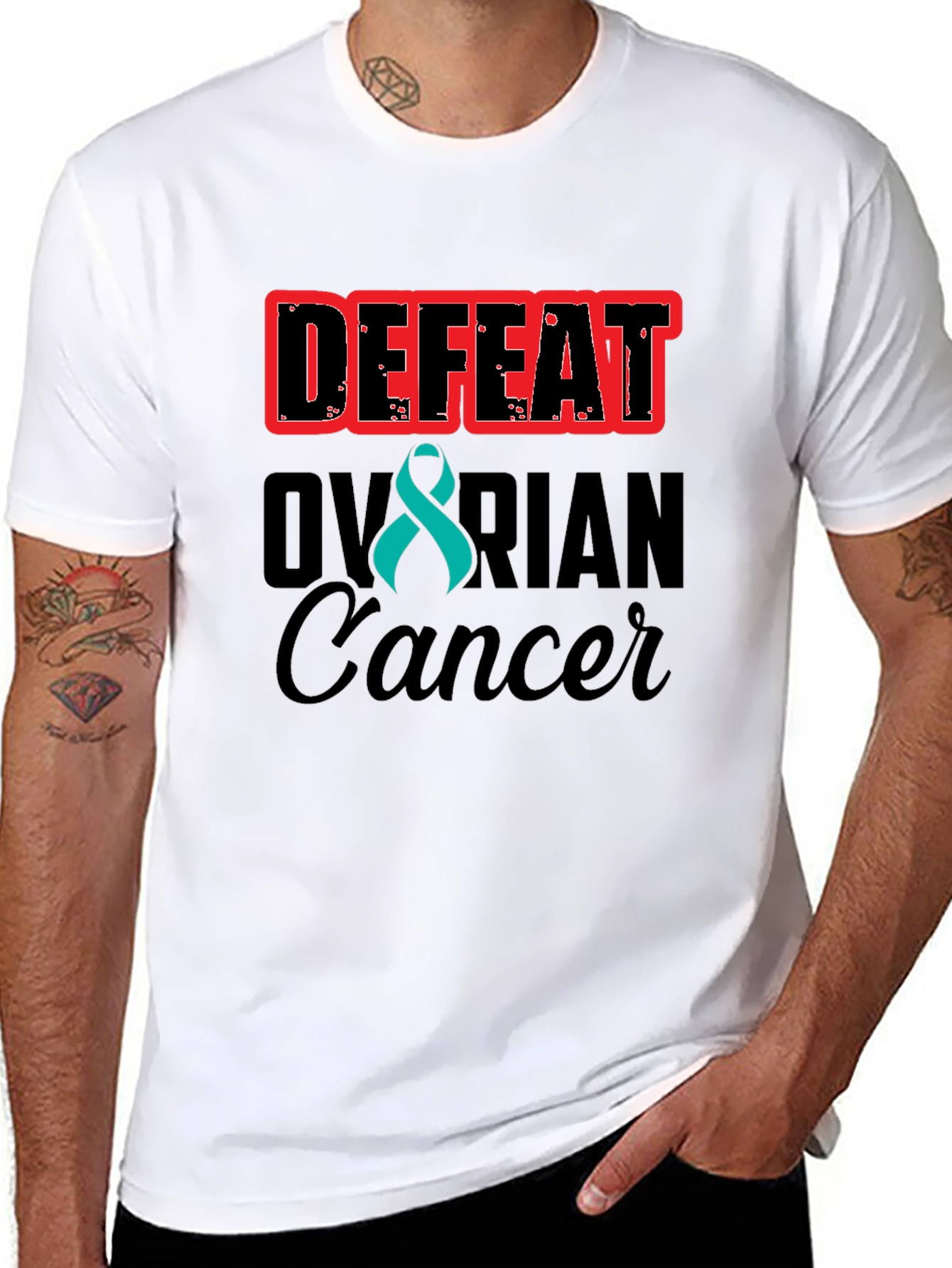 Defeat Ovarian Cancer Awareness Ribbon Tee