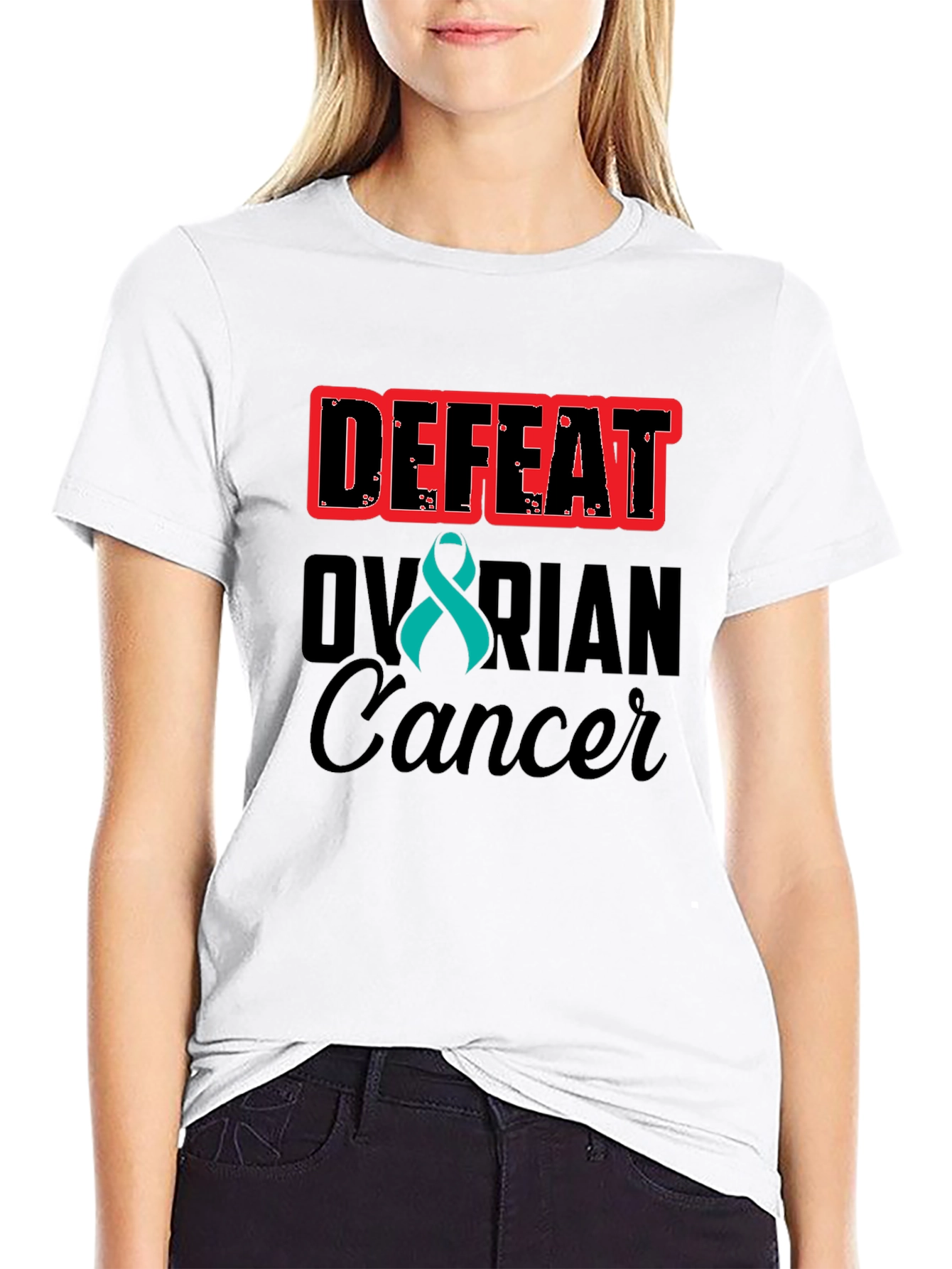 Defeat Ovarian Cancer Awareness Ribbon Tee