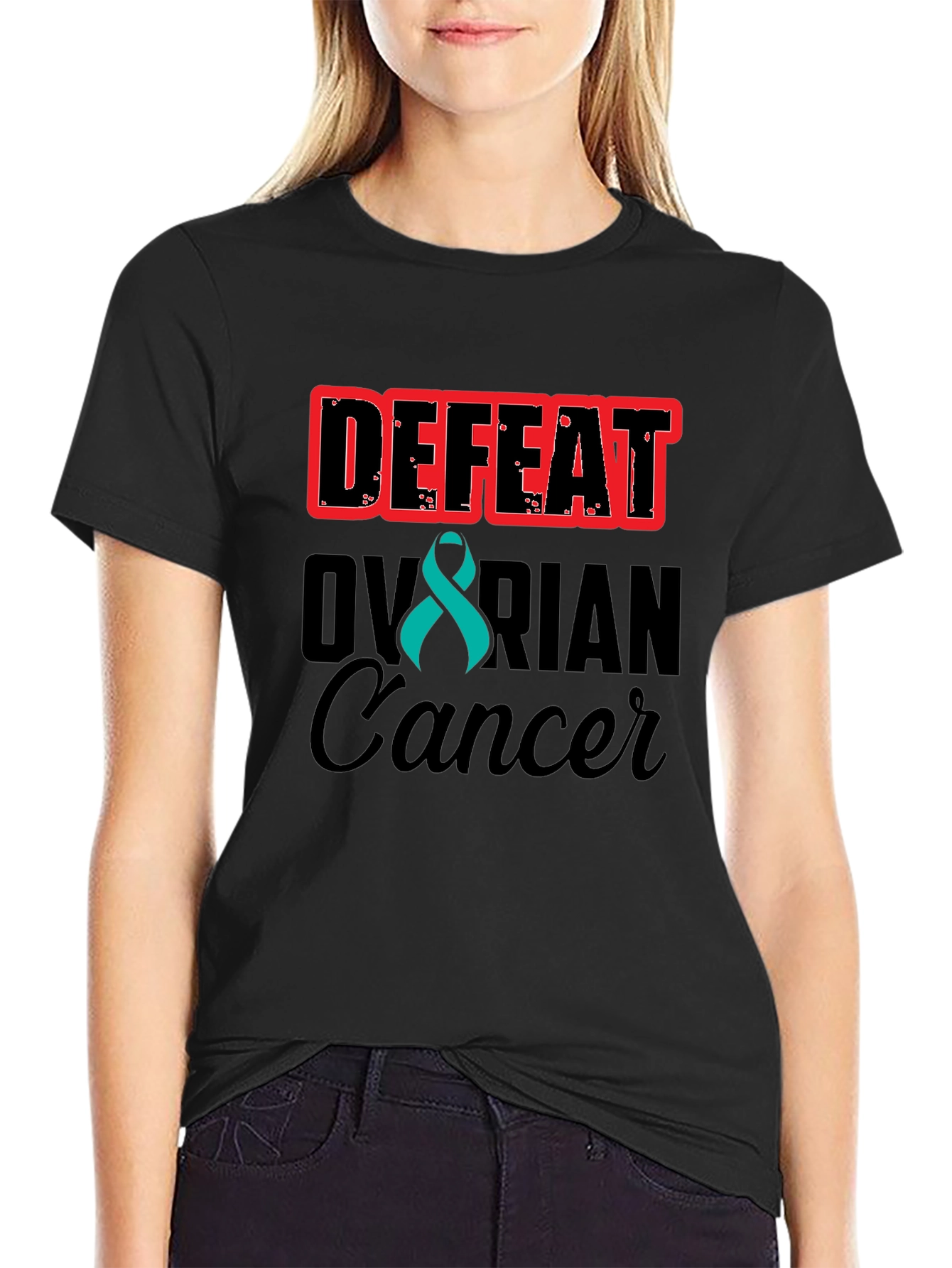 Defeat Ovarian Cancer Awareness Ribbon Tee