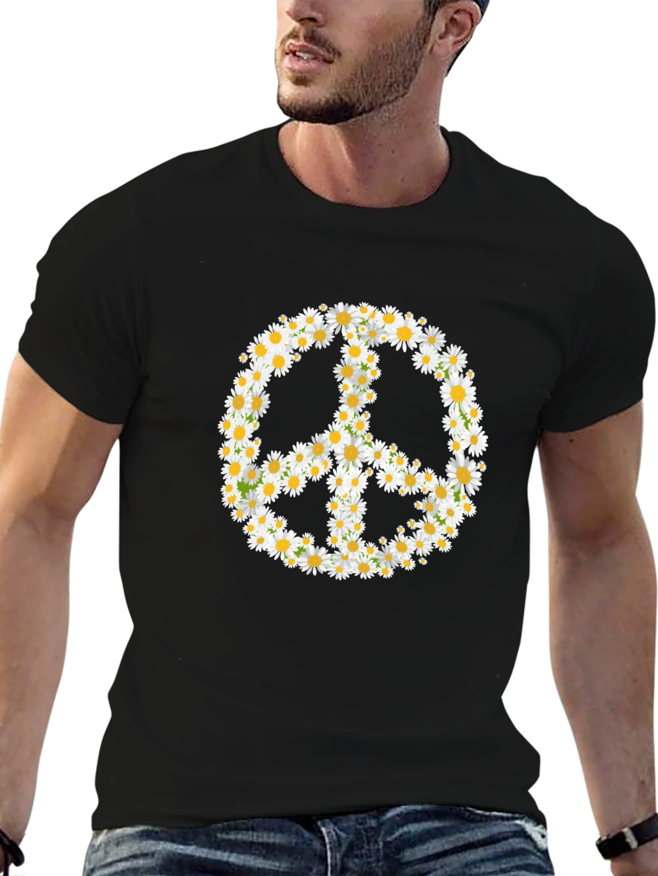 Daisy Peace Sign Black T-Shirt