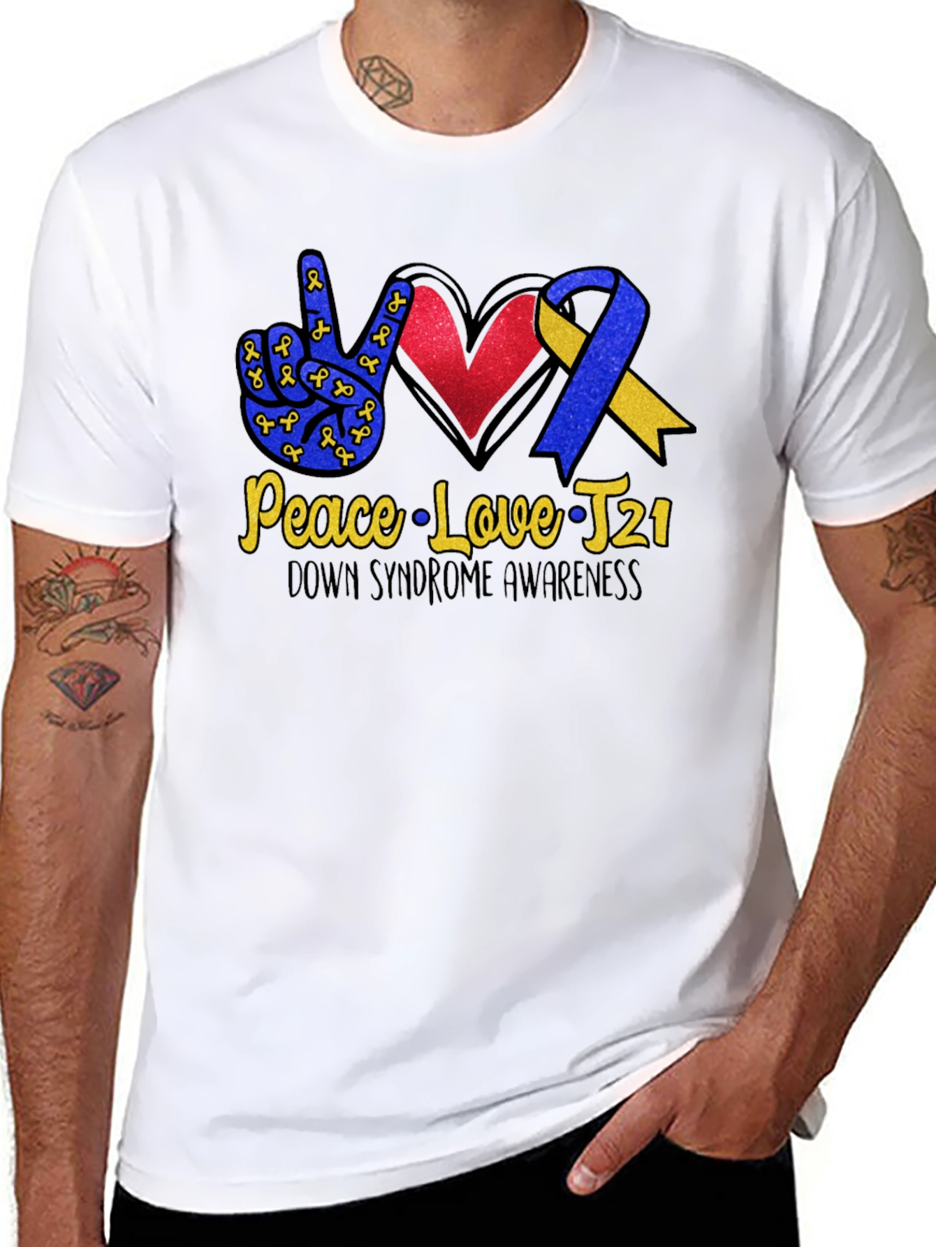 Peace Love T21 Down Syndrome Awareness Graphic Tee