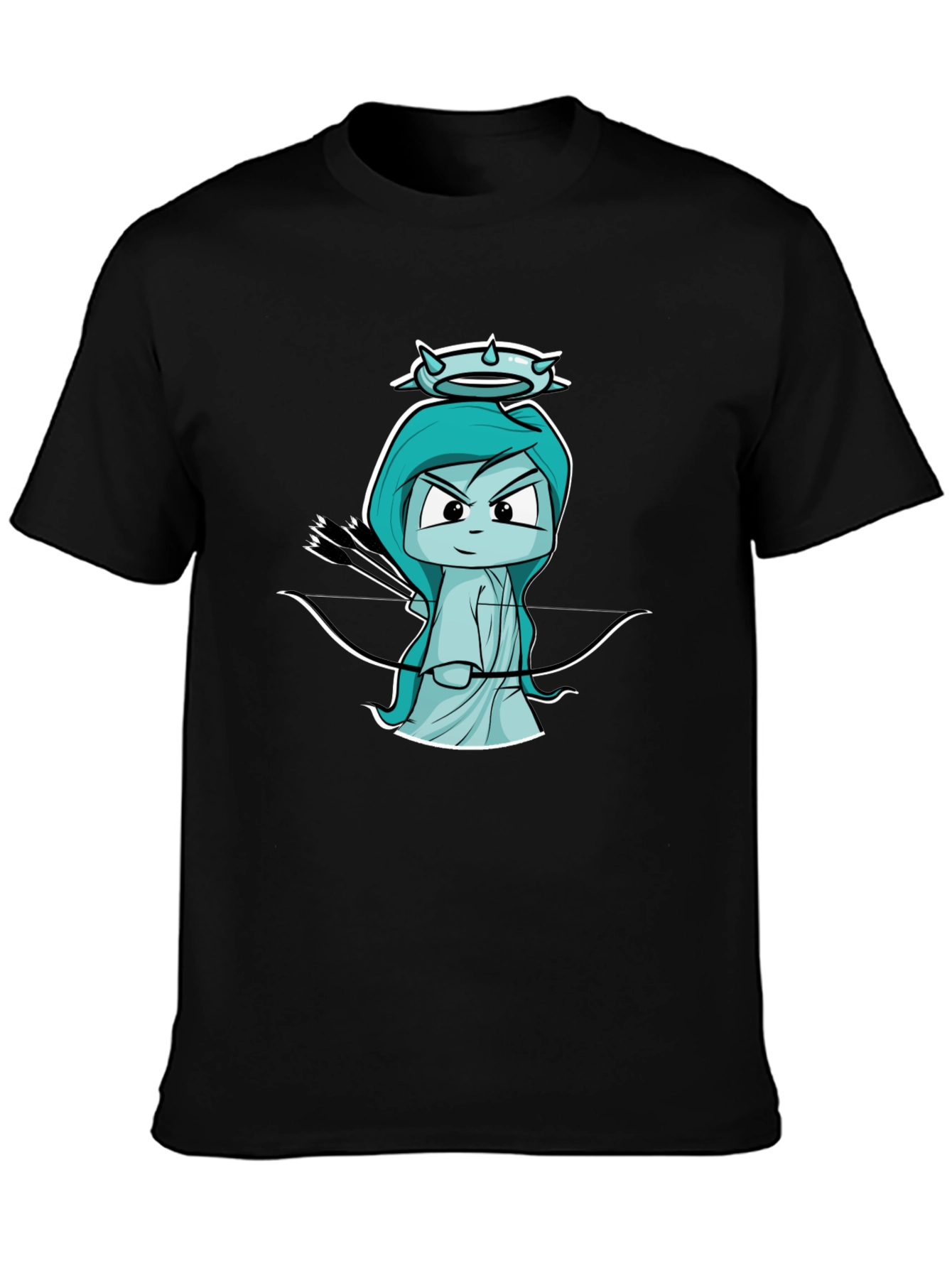 Black T-Shirt with Cartoon Cupid Design