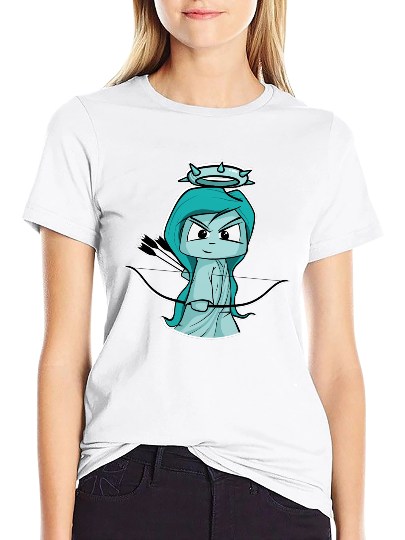 Black T-Shirt with Cartoon Cupid Design