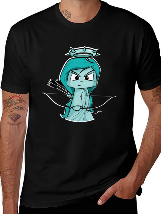 Black T-Shirt with Cartoon Cupid Design