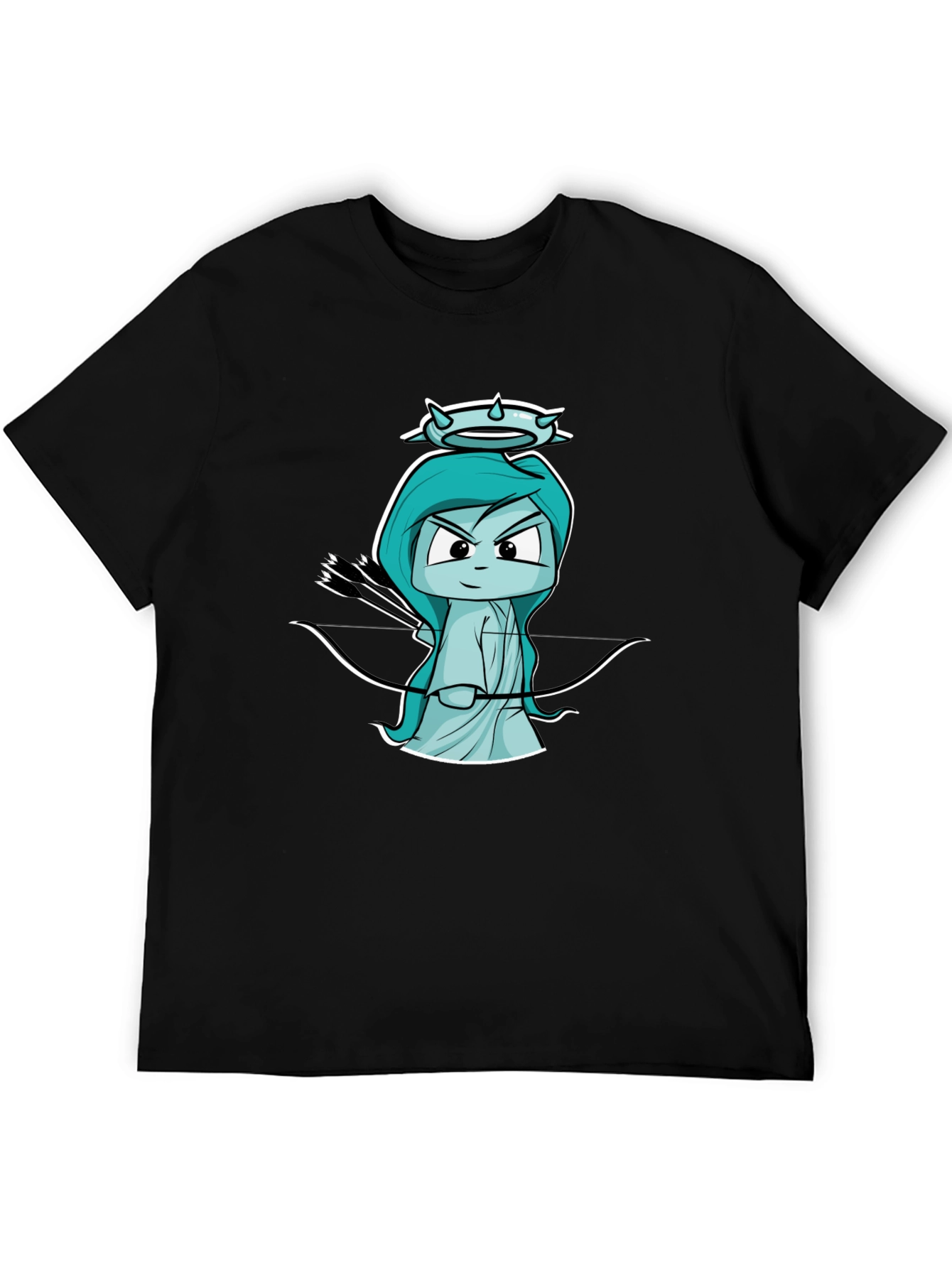 Black T-Shirt with Cartoon Cupid Design