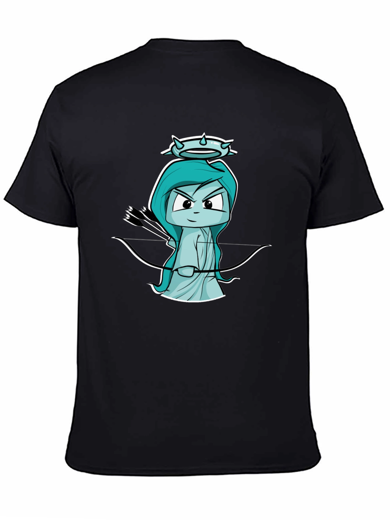 Black T-Shirt with Cartoon Cupid Design