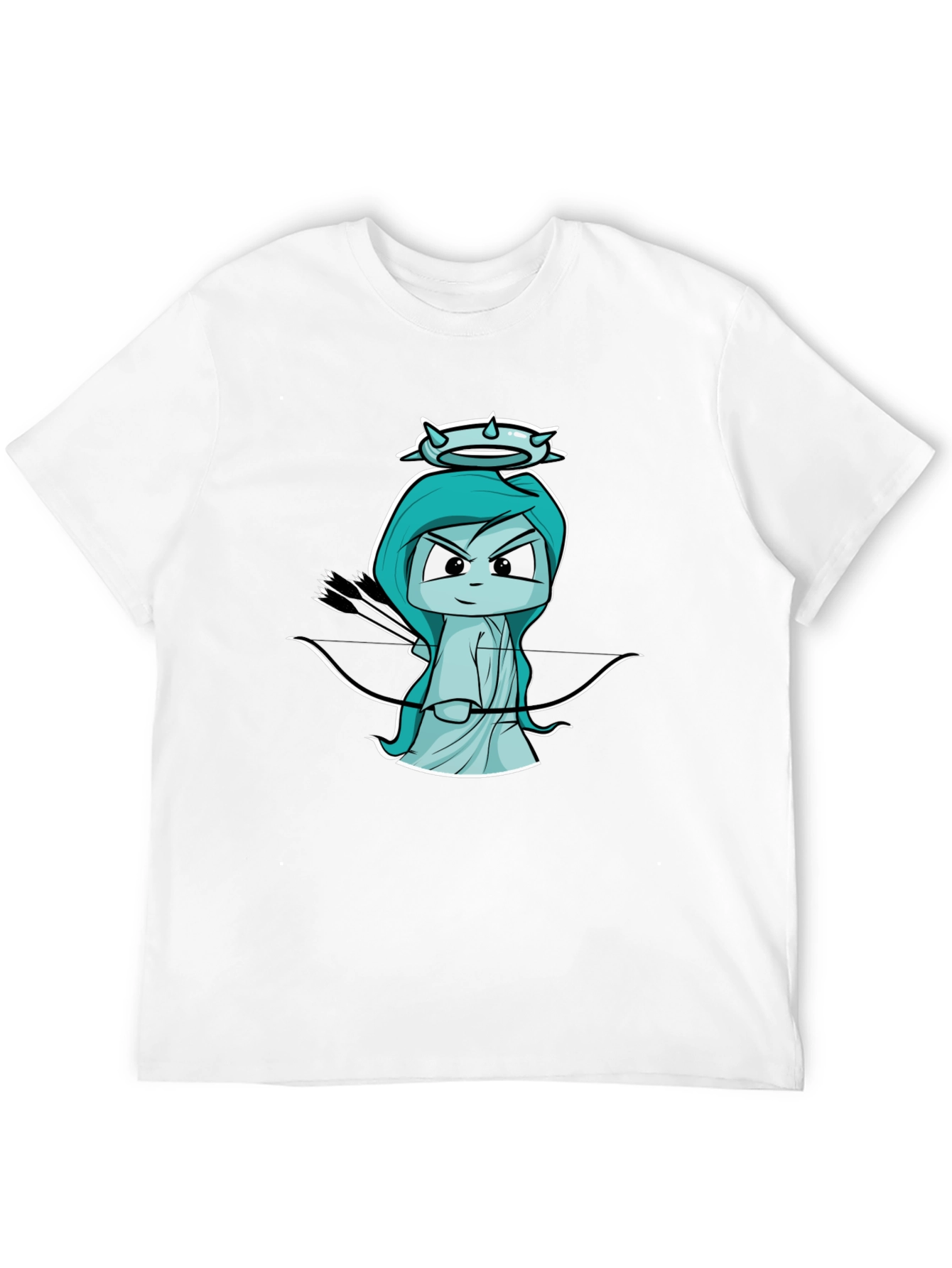 Black T-Shirt with Cartoon Cupid Design