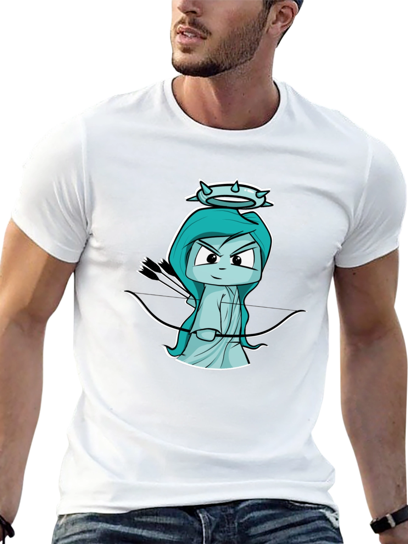 Black T-Shirt with Cartoon Cupid Design
