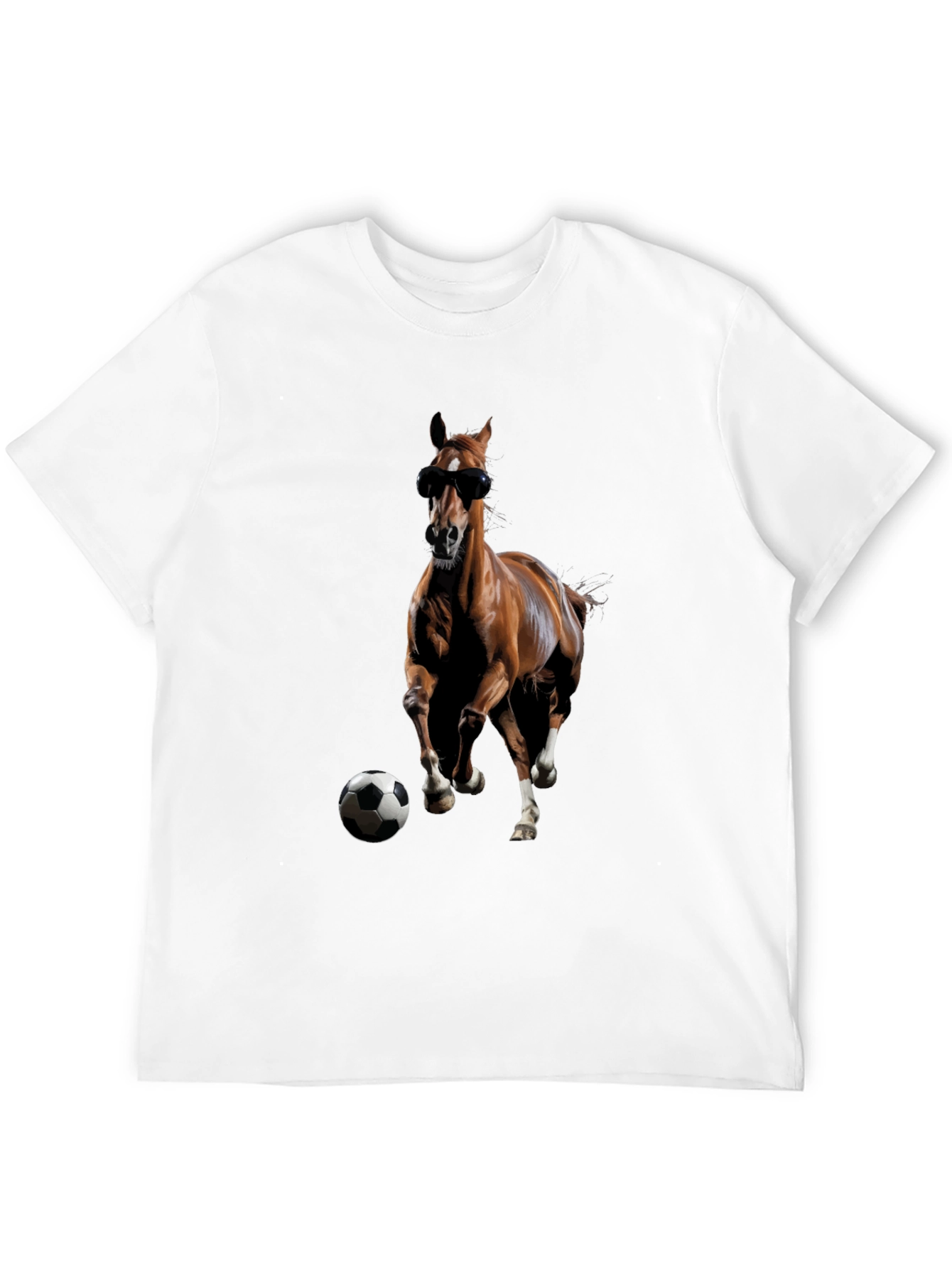 Horse with Sunglasses and Soccer Ball Black T-Shirt