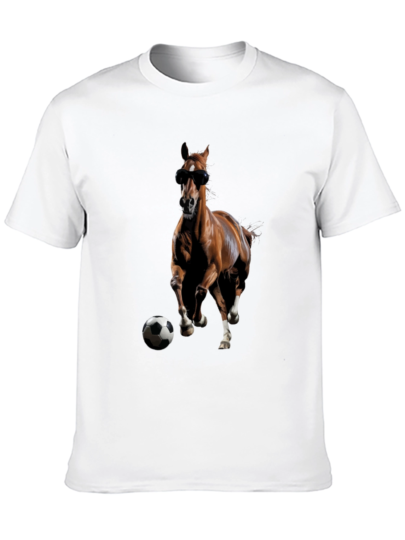 Horse with Sunglasses and Soccer Ball Black T-Shirt