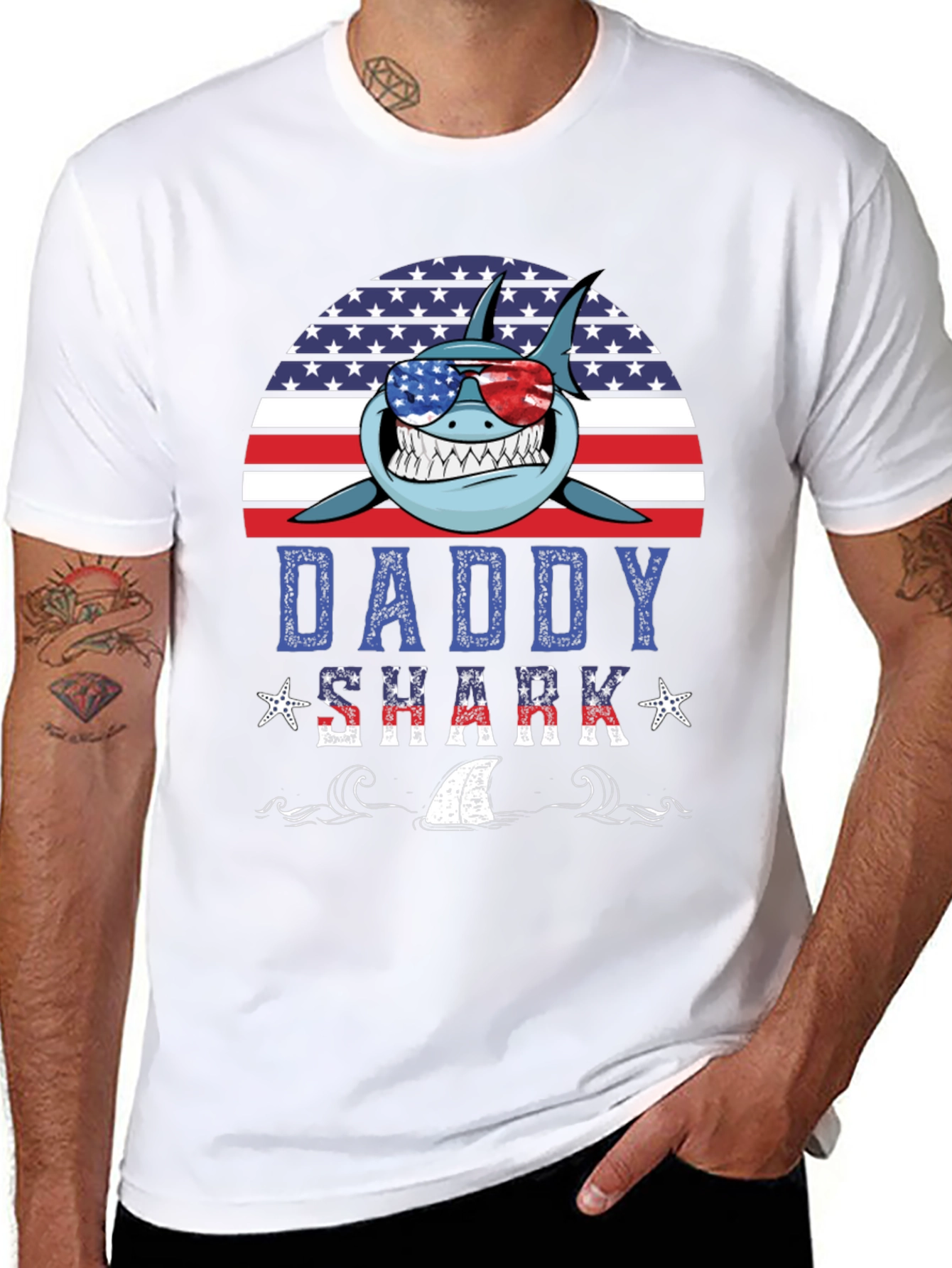 Daddy Shark American Flag T-Shirt