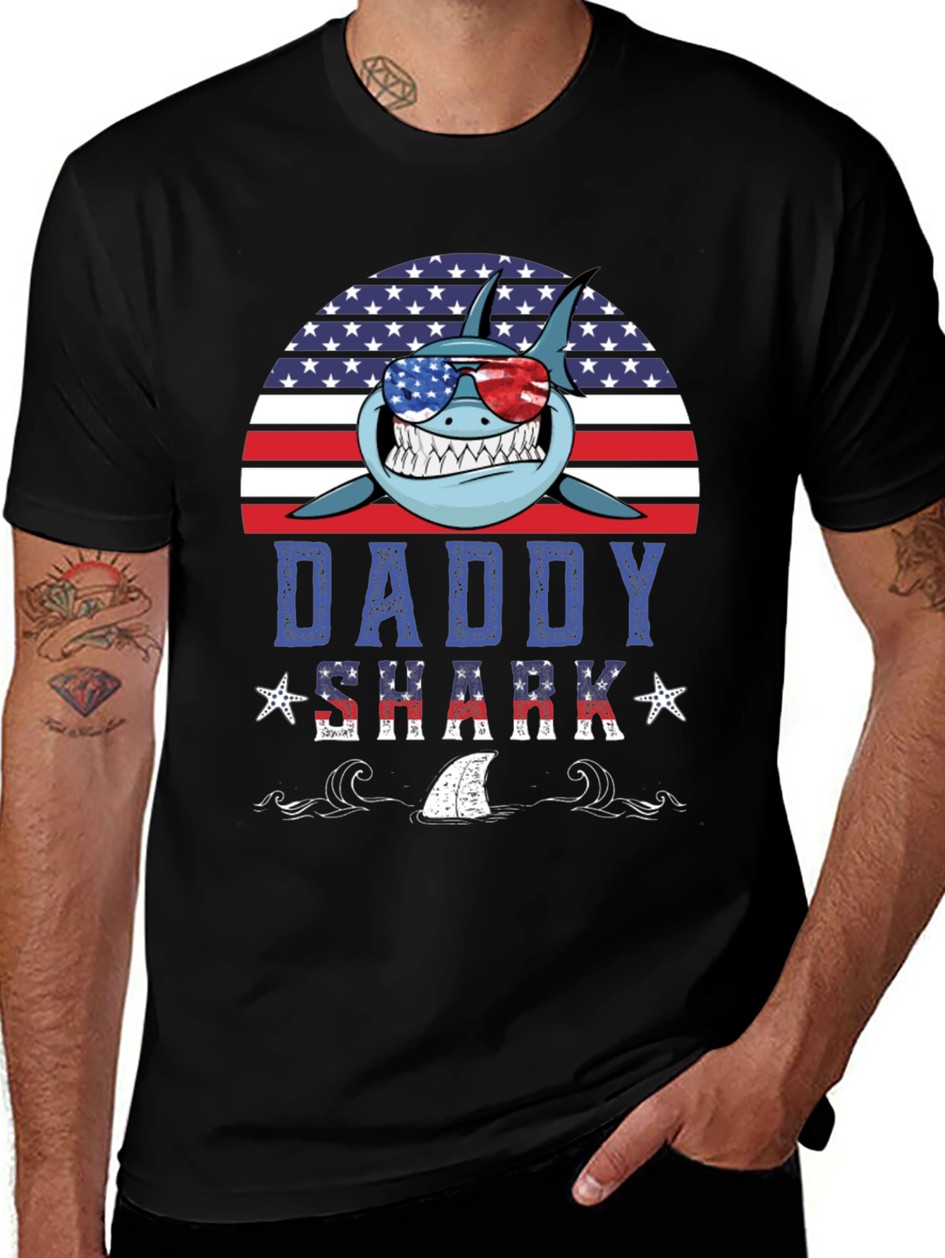 Daddy Shark American Flag T-Shirt