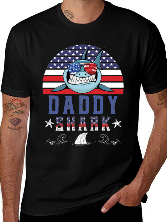 Daddy Shark American Flag T-Shirt