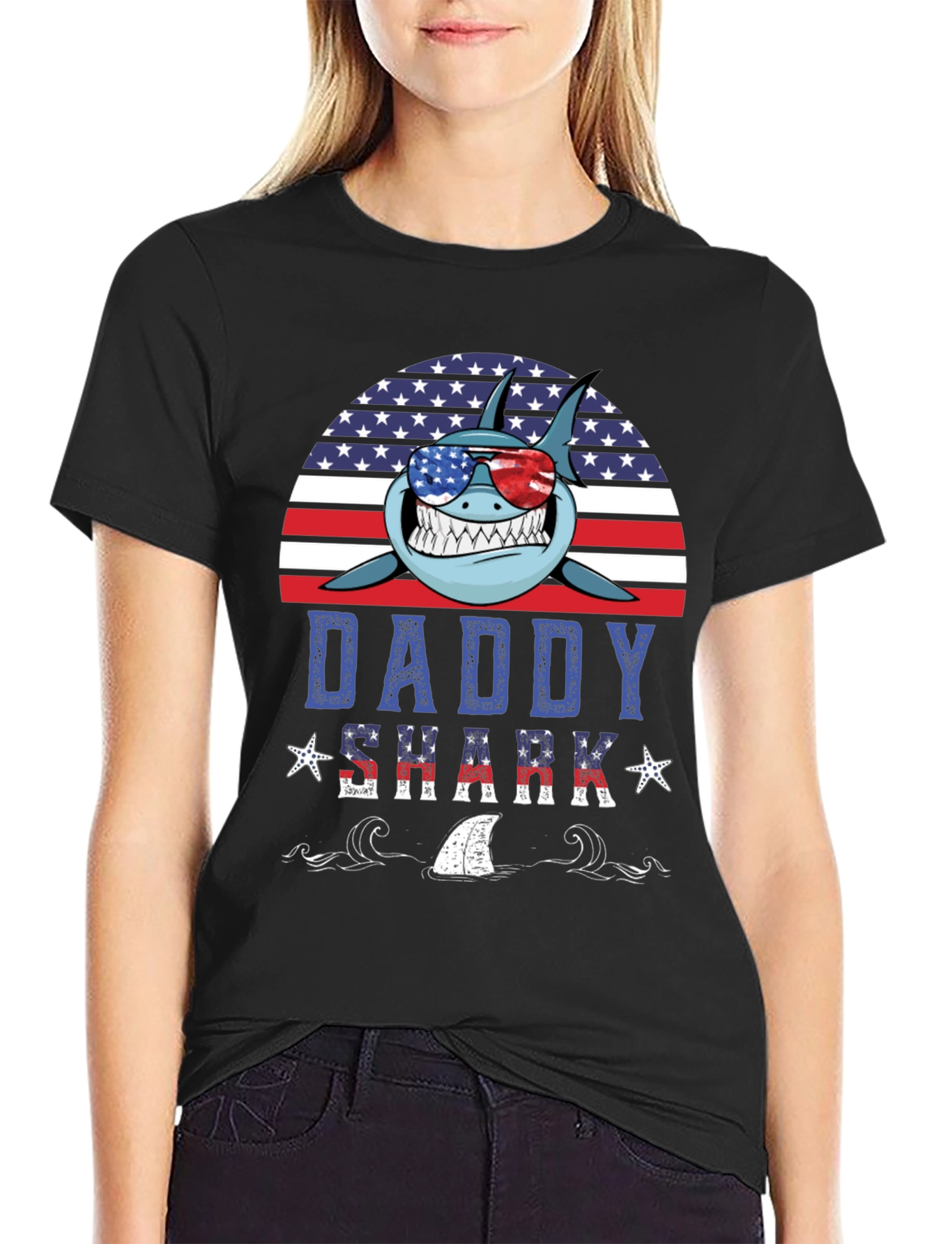 Daddy Shark American Flag T-Shirt