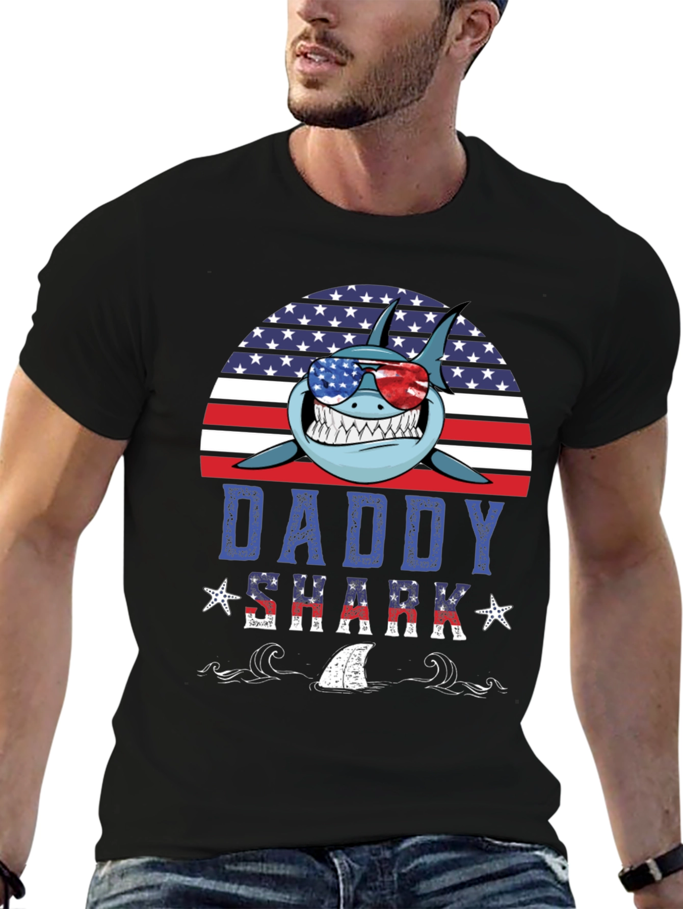 Daddy Shark American Flag T-Shirt