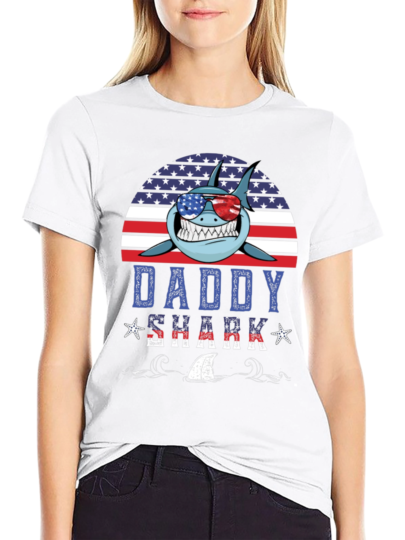 Daddy Shark American Flag T-Shirt