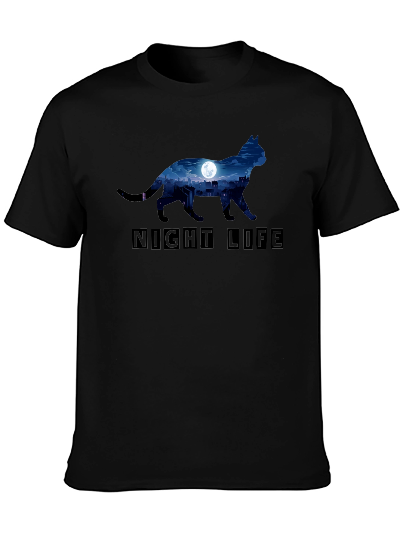Night Life Cat Graphic T-Shirt