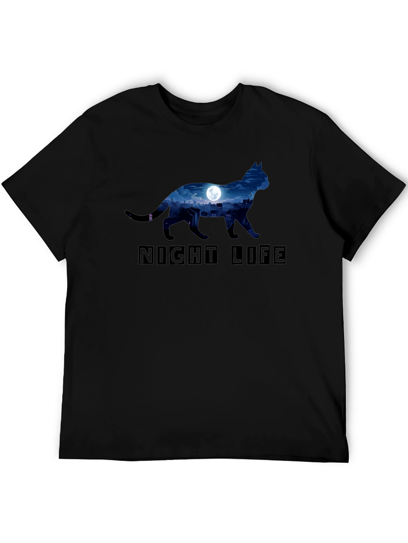 Night Life Cat Graphic T-Shirt