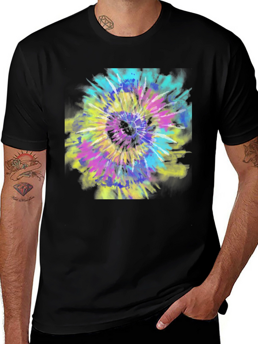 Colorful Tie-Dye Graphic Print Black T-Shirt