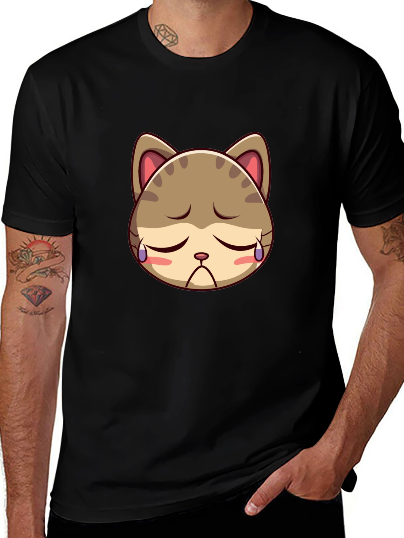 Sad Kitten Black T-Shirt