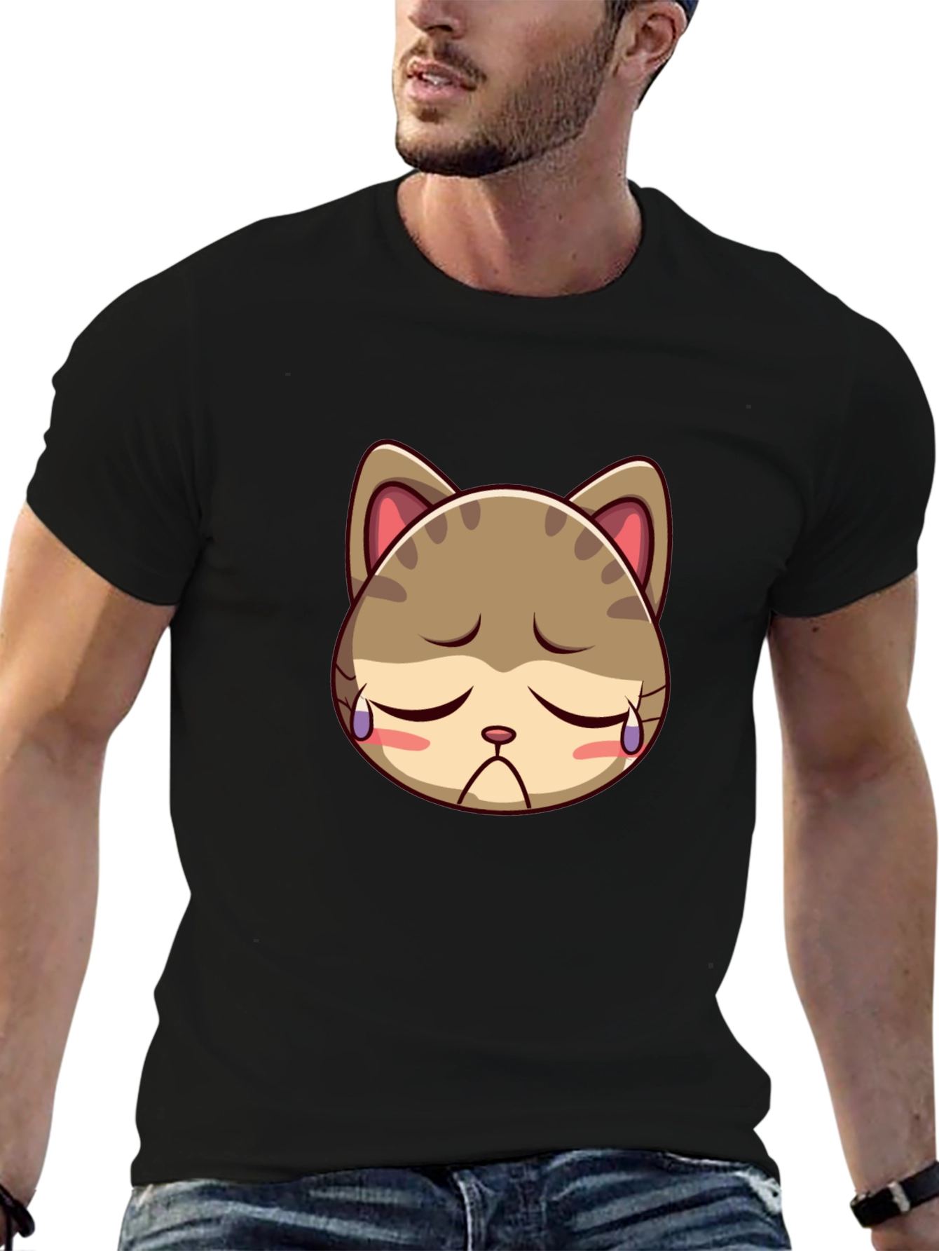 Sad Kitten Black T-Shirt