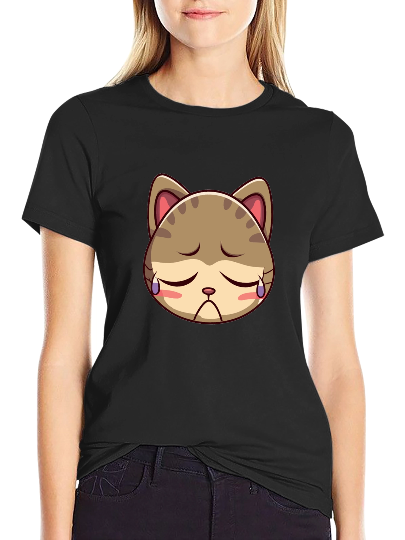 Sad Kitten Black T-Shirt