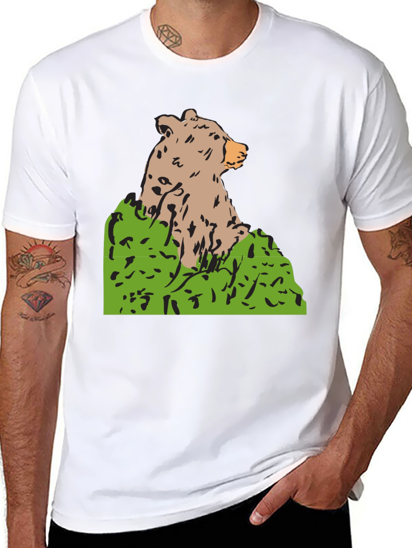 Bear Graphic Print Black T-Shirt