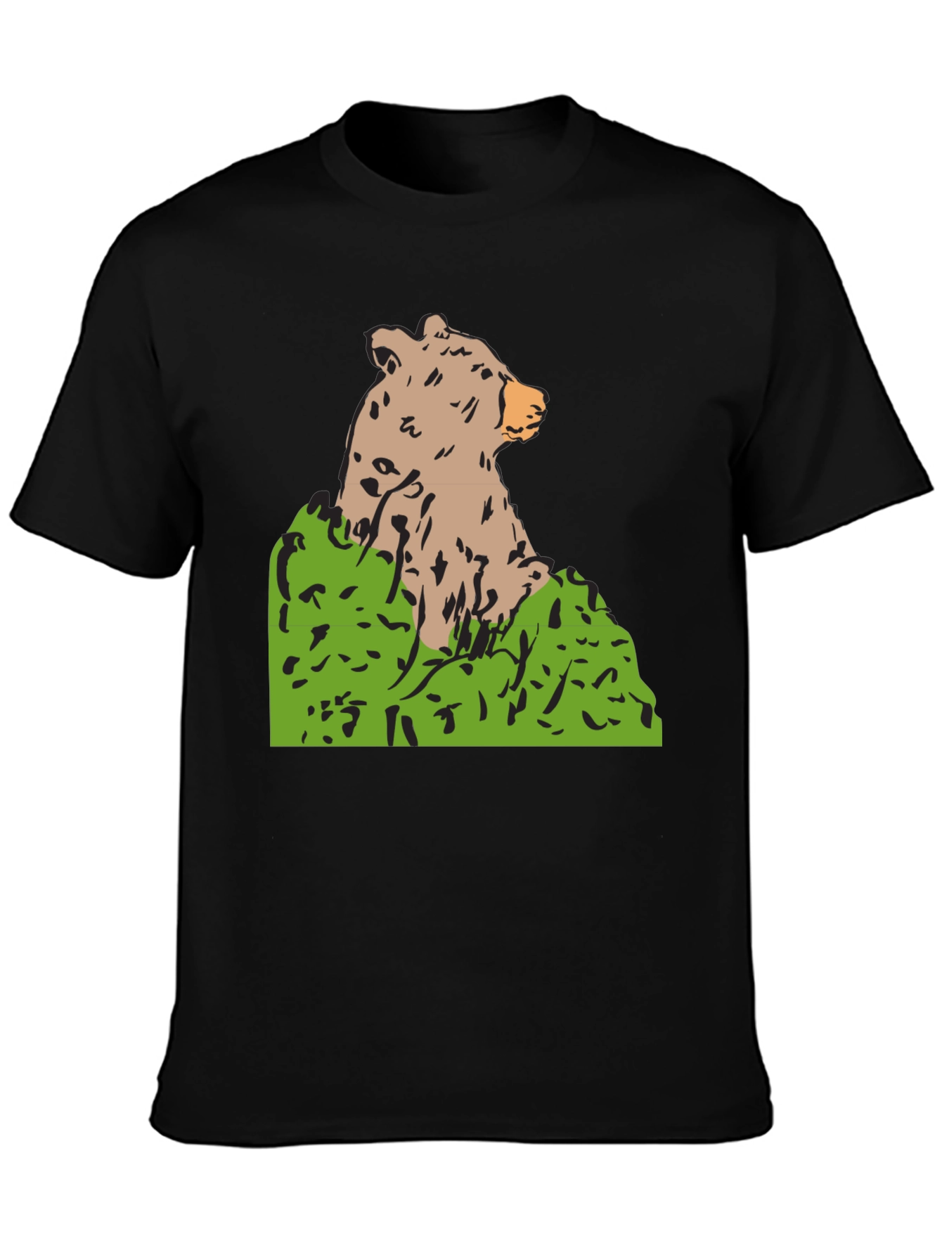 Bear Graphic Print Black T-Shirt