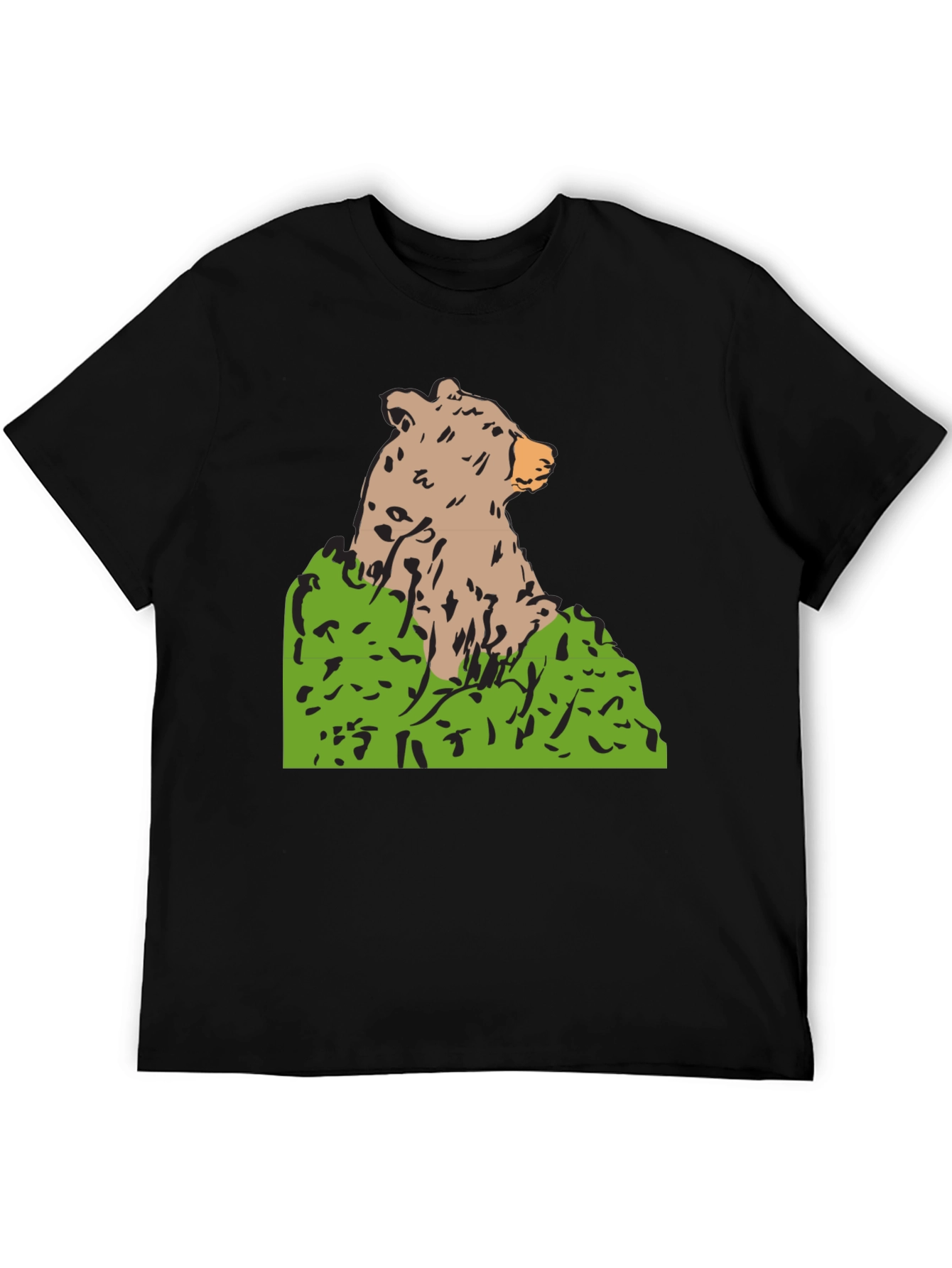 Bear Graphic Print Black T-Shirt