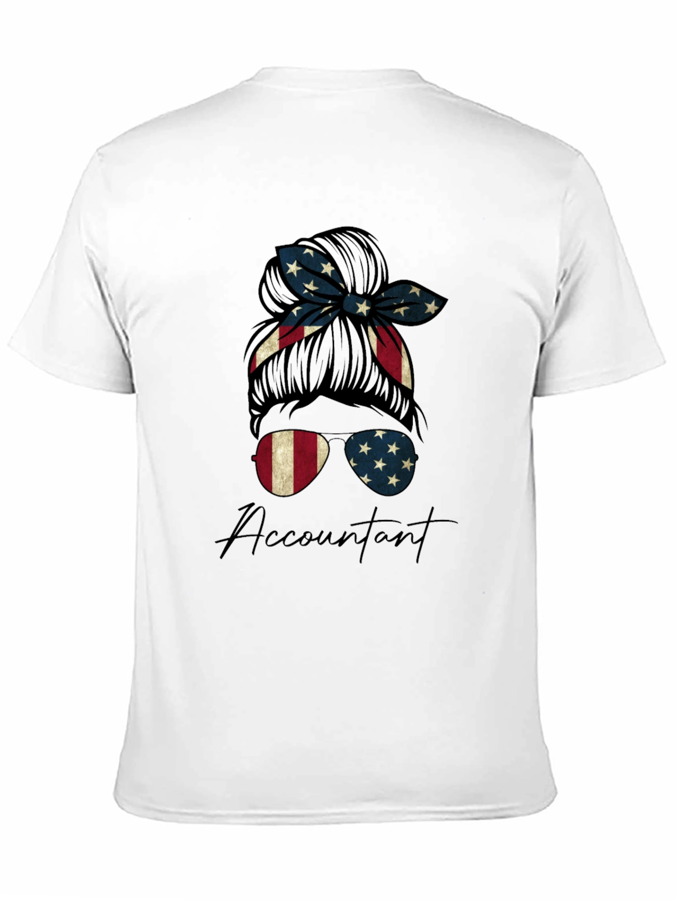 Accountant Messy Bun American Flag T-Shirt