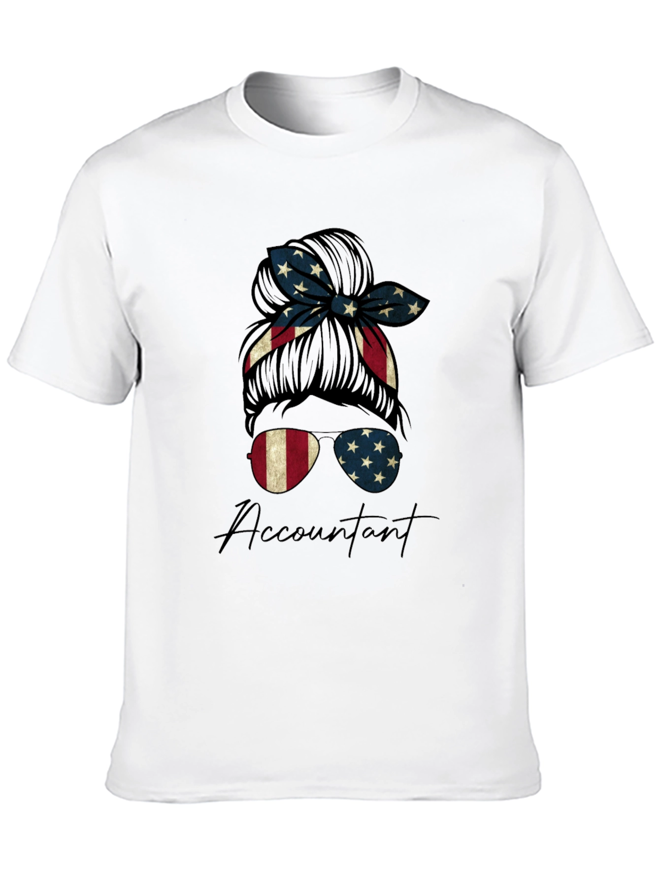 Accountant Messy Bun American Flag T-Shirt
